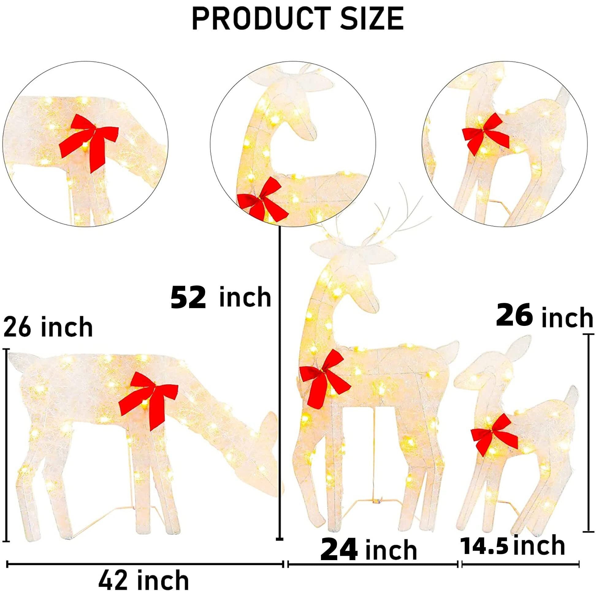 Hourleey Christmas Decoration Outdoor 60 Light Up Deer Family, 3-Piece Set 2D Waterproof Plug In Reindeer For Yard Patio Lawn Garden Party Decor 24X9.7X52Inch-Large(Warm White)