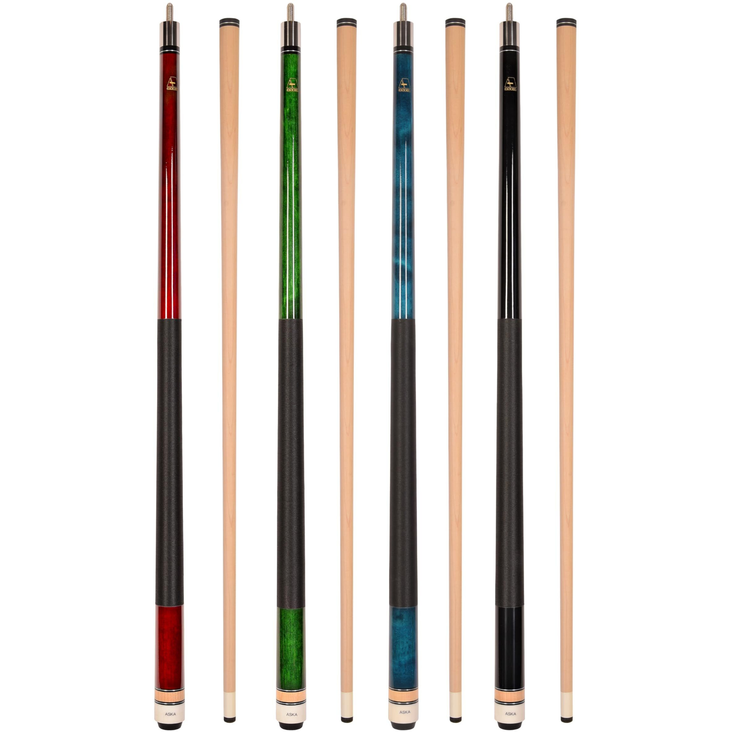 Set Of Aska L2 Billiard Pool Cue Sticks, 58"" Hard Rock Canadian Maple, 5/16X18 Joint, 13Mm Hard Tip, Mixed Weights (Set Of 4 Sticks)