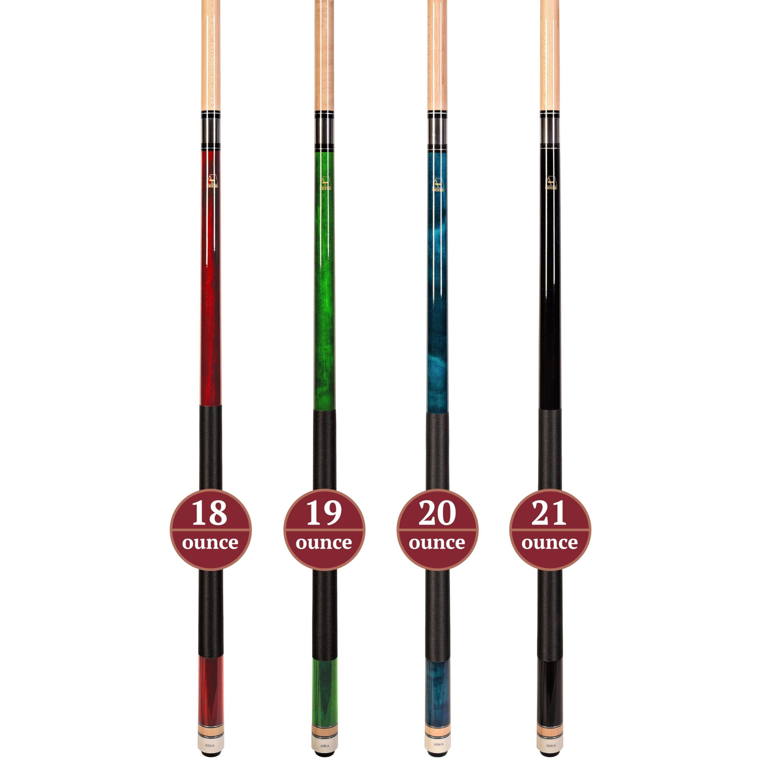Set Of Aska L2 Billiard Pool Cue Sticks, 58"" Hard Rock Canadian Maple, 5/16X18 Joint, 13Mm Hard Tip, Mixed Weights (Set Of 4 Sticks)