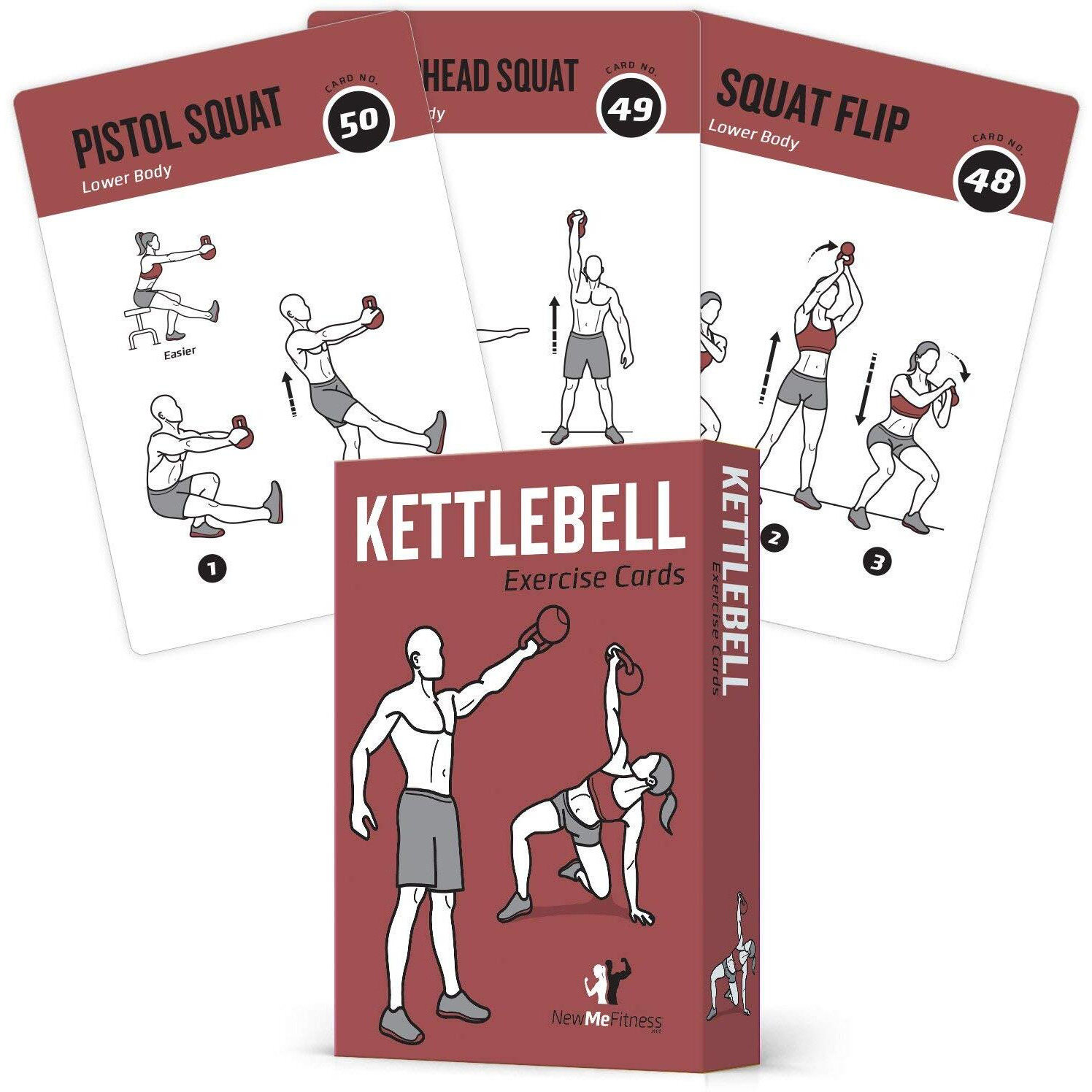 Newme Fitness Kettlebell Workout Cards, Instructional Fitness Deck For Women & Men, Beginner Fitness Guide To Training Exercises At Home Or Gym