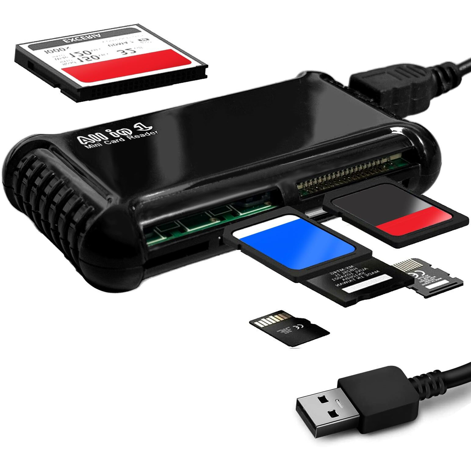 Acuvar Super High Speed All-In-1 Usb Memory Card Reader/Writer For All Cards Sd/Sdhc, Micro Sd, Cf, Xd, Ms/Pro & Duo Cards Plug N Play, Apple And Windows Compatible, Powered By Usb