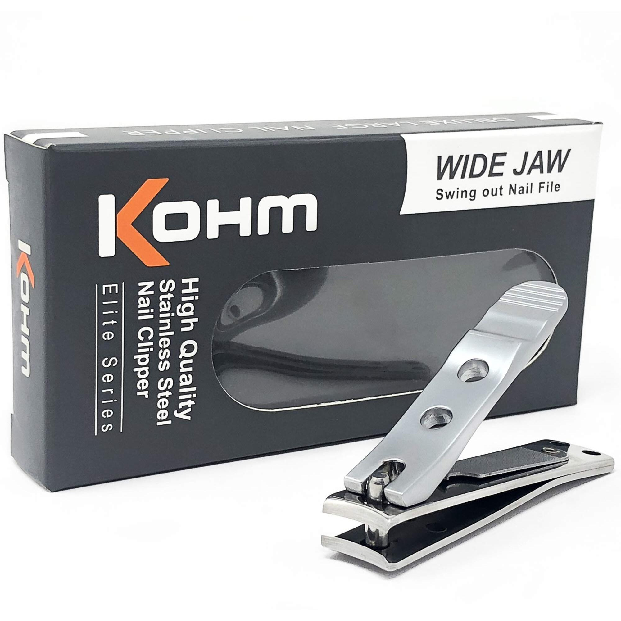 Kohm Whs-440L Heavy Duty, Curved Blade, Wide Jaw Toenail Clippers For Thick Nails, Large Nail Clippers For Men, Seniors, Women, Nail Clipper With File