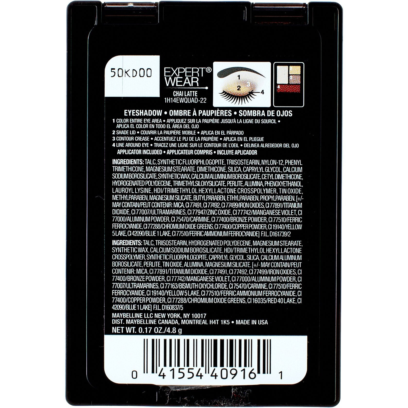 Maybelline Expert Wear Eyeshadow Quads, Chai Latte, 0.17 Oz.