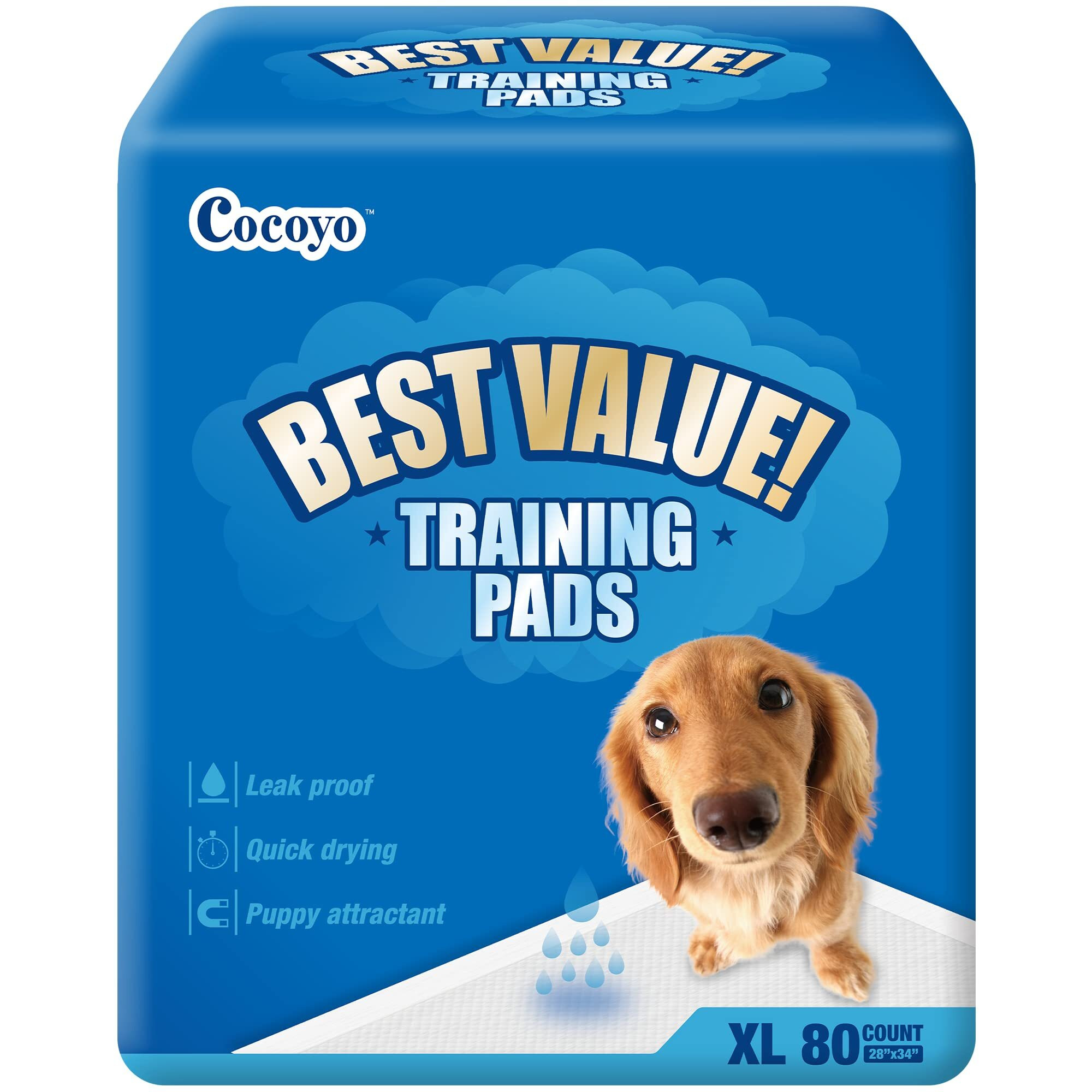 Cocoyo Best Value Training Pads, 28"" By 34"" Xl, 40 Count,Blue And White, Packaging May Vary