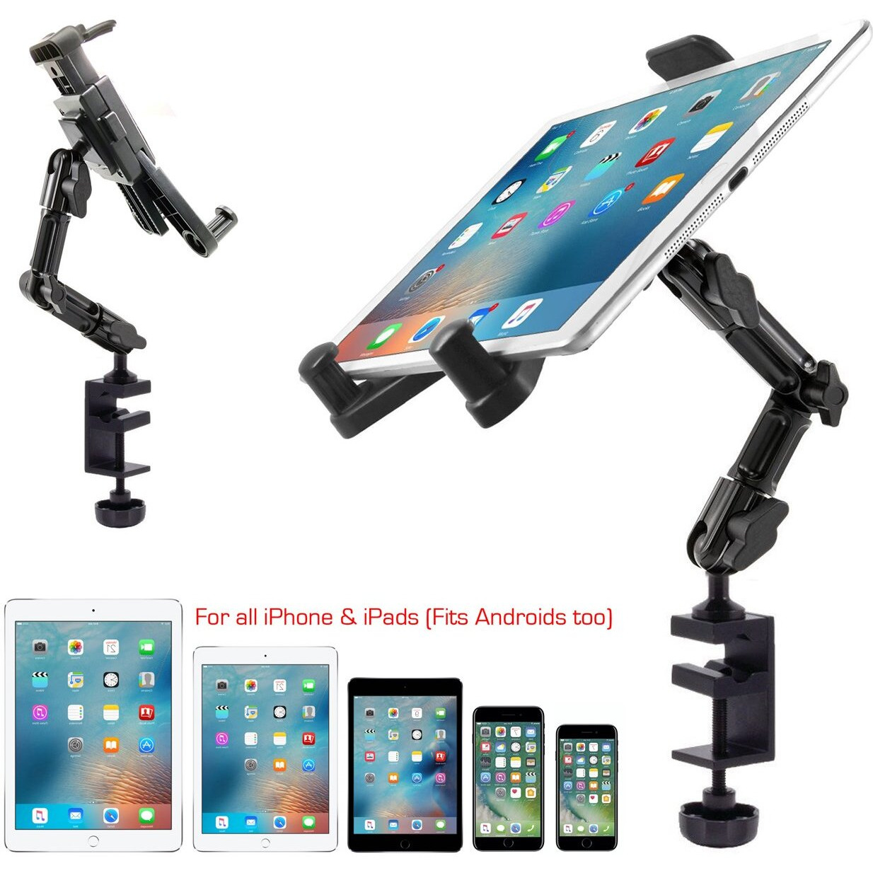 Chargercity Heavy Duty Aluminum Alloy Pole/Bar Mic Microphone Cymbal Stand Tablet Smartphone Holder Zoom Meeting Clamp Mount For All Ipad Tablets & Iphone Pro Max Plus (All Generations)