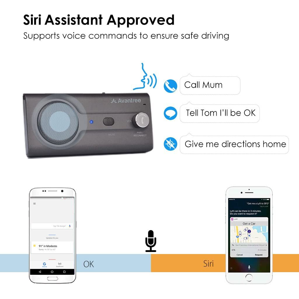 Avantree Ck11 Hands Free Bluetooth 5.0 Car Kits, 3W Loud Speakerphone, Support Siri Assistant & Motion Auto On Off, Volume Knob, Wireless In Car Handsfree Speaker With Visor Clip - Titannium