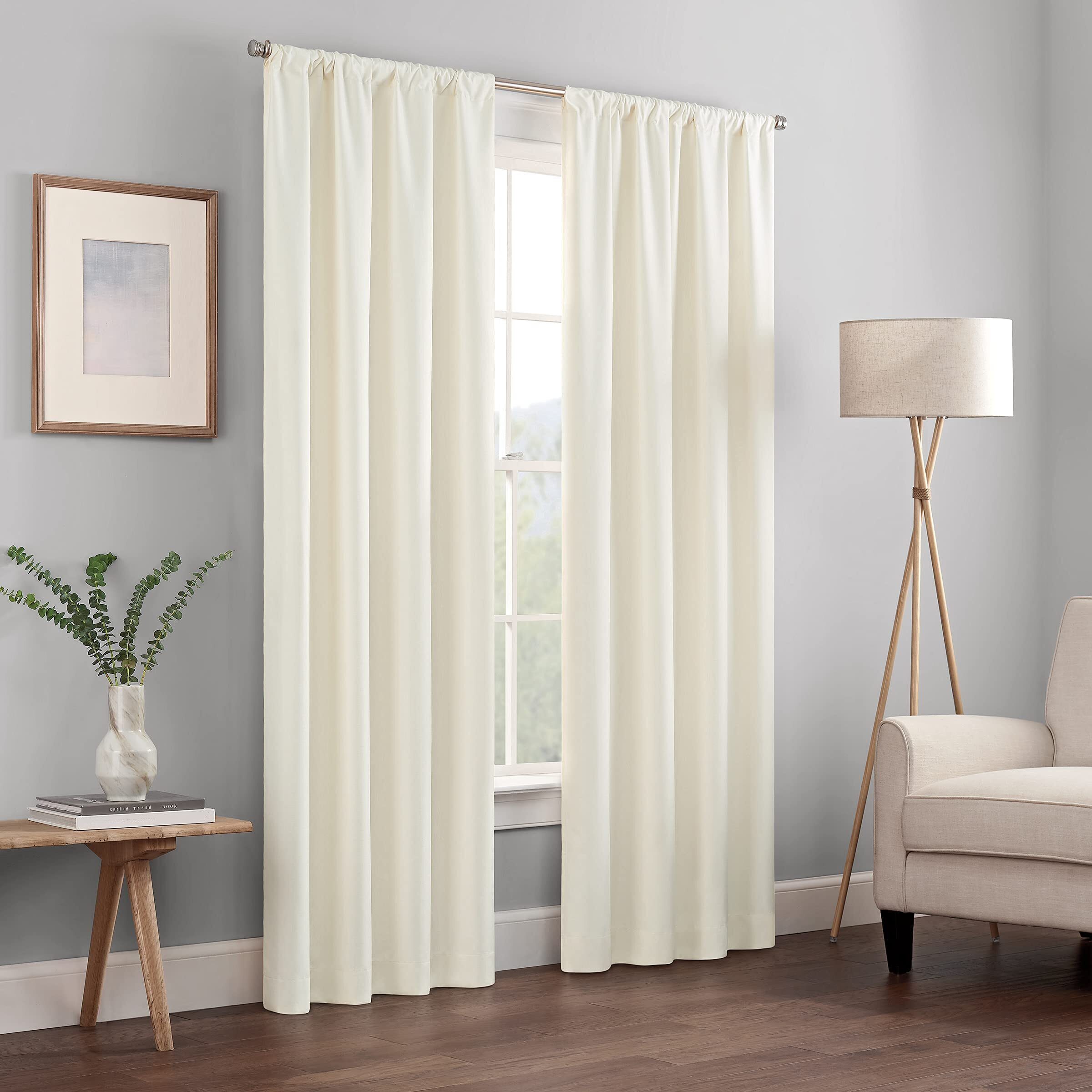 Eclipse Kendall Modern Blackout Thermal Rod Pocket Window Curtain For Bedroom Or Living Room (1 Panel), 42 X 63, Ivory