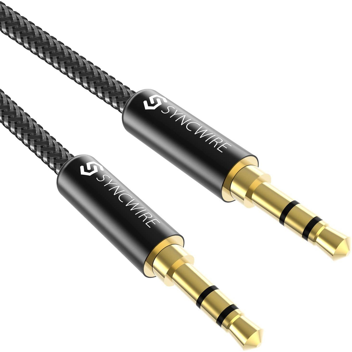 Syncwire 3.5Mm Nylon Braided Aux Cable (3.3Ft/1M,Hi-Fi Sound), Audio Auxiliary Input Adapter Male To Male Cord For Headphones, Car, Home Stereos, Speaker, Iphone, Ipad, Ipod, Echo & More - Black