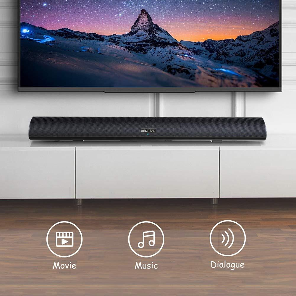 Bestisan 80 Watt Soundbar, Sound Bars For Tv Of Home Theater System (Bluetooth 5.0, 34 Inch, Dsp, Strong Bass, Wireless Wired Connections, Bass Adjustable, Wall Mountable)