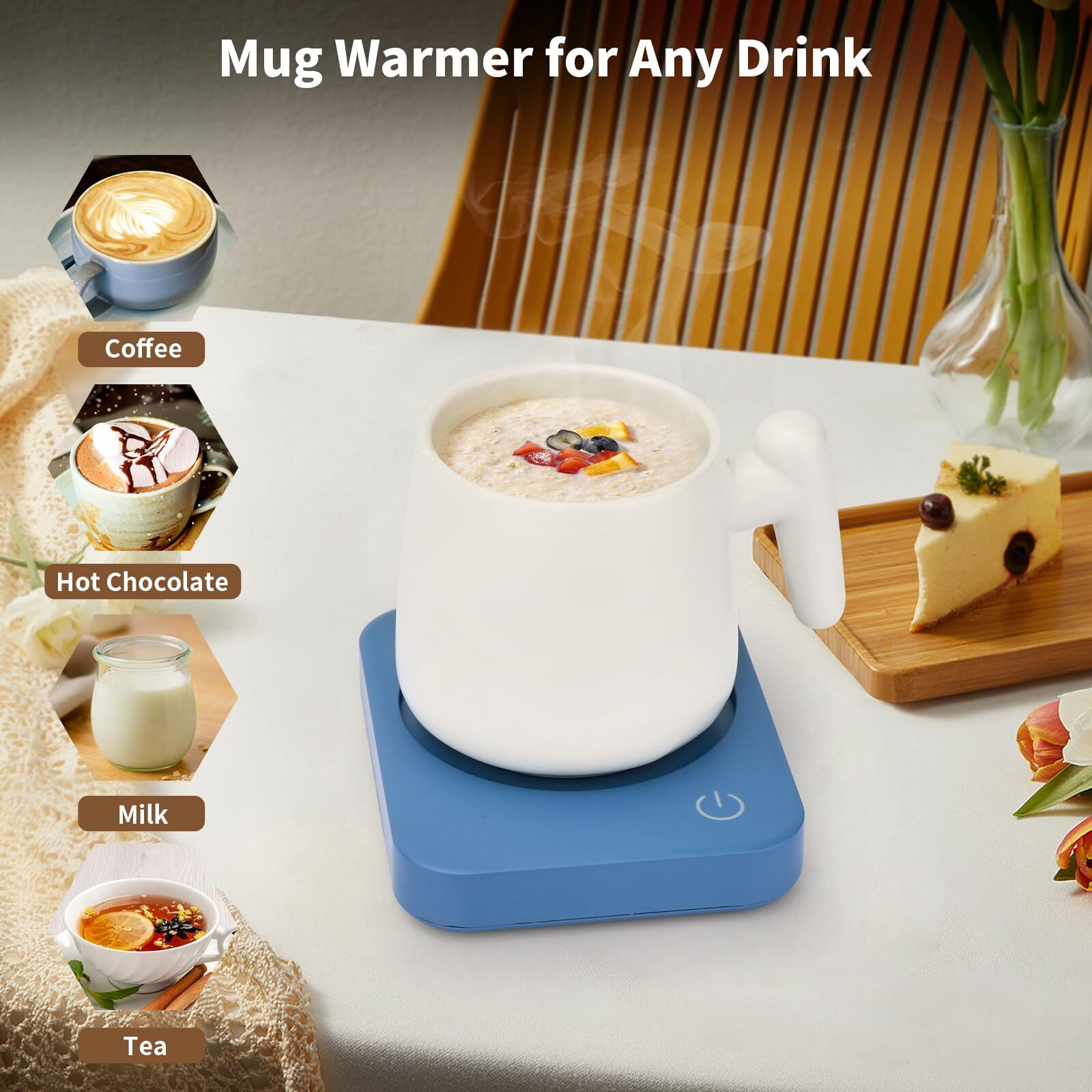 Vobaga Coffee Mug Warmer, 4 Hours Auto Shut Off Cup Warmer For Office Home Desk Use With 3 Temperature Settings, Electric Beverage Warmer For Cocoa,Tea, Milk, Soup, Sky Blue (No Cup)