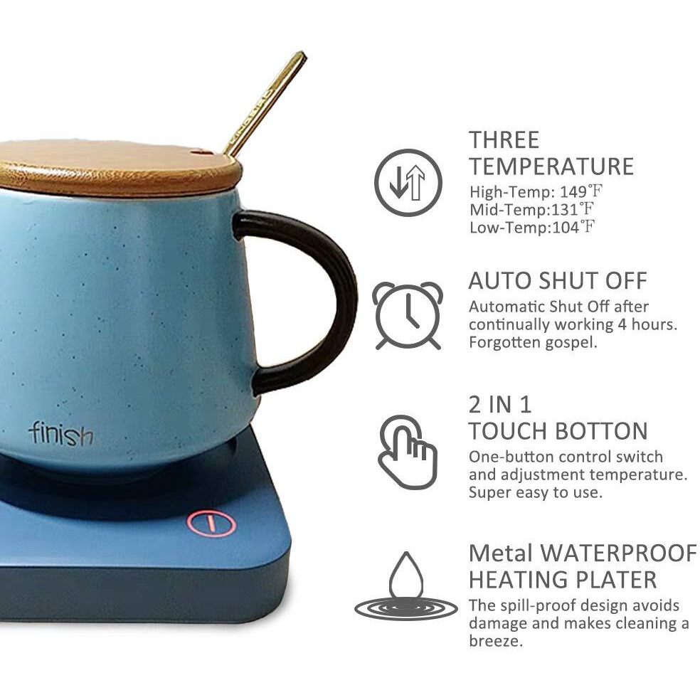 Vobaga Coffee Mug Warmer, 4 Hours Auto Shut Off Cup Warmer For Office Home Desk Use With 3 Temperature Settings, Electric Beverage Warmer For Cocoa,Tea, Milk, Soup, Sky Blue (No Cup)