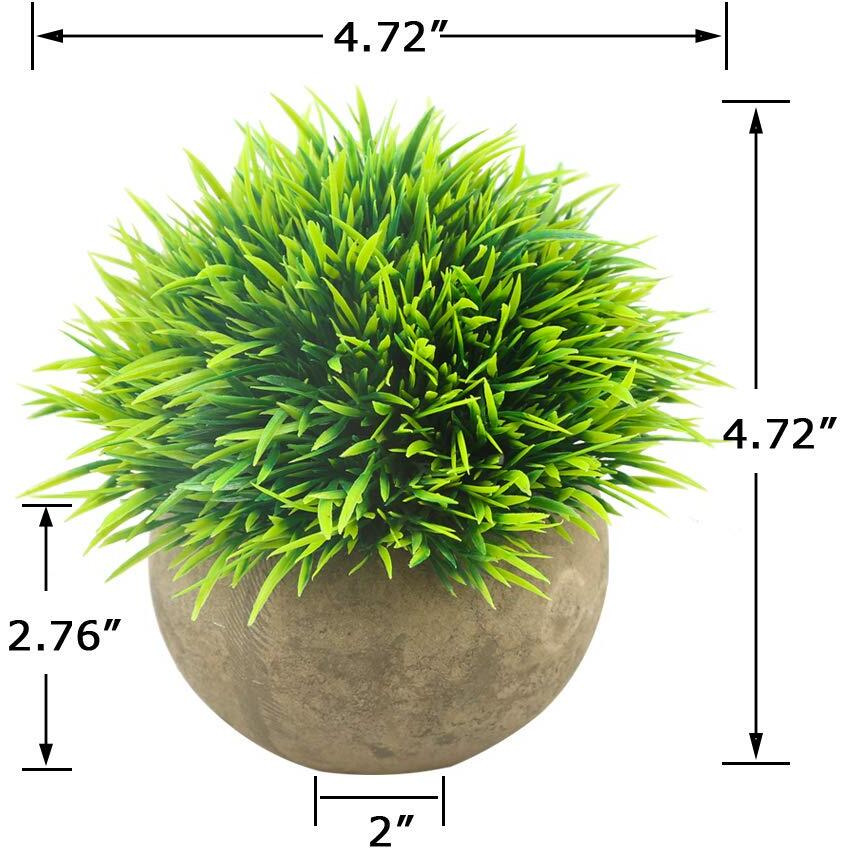 Svenee Mini Artificial Plants, Plastic Fake Green Grass Faux Greenery Topiary Shrubs With Grey Pots For Bathroom Home Office D  Cor, House Decorations (1)