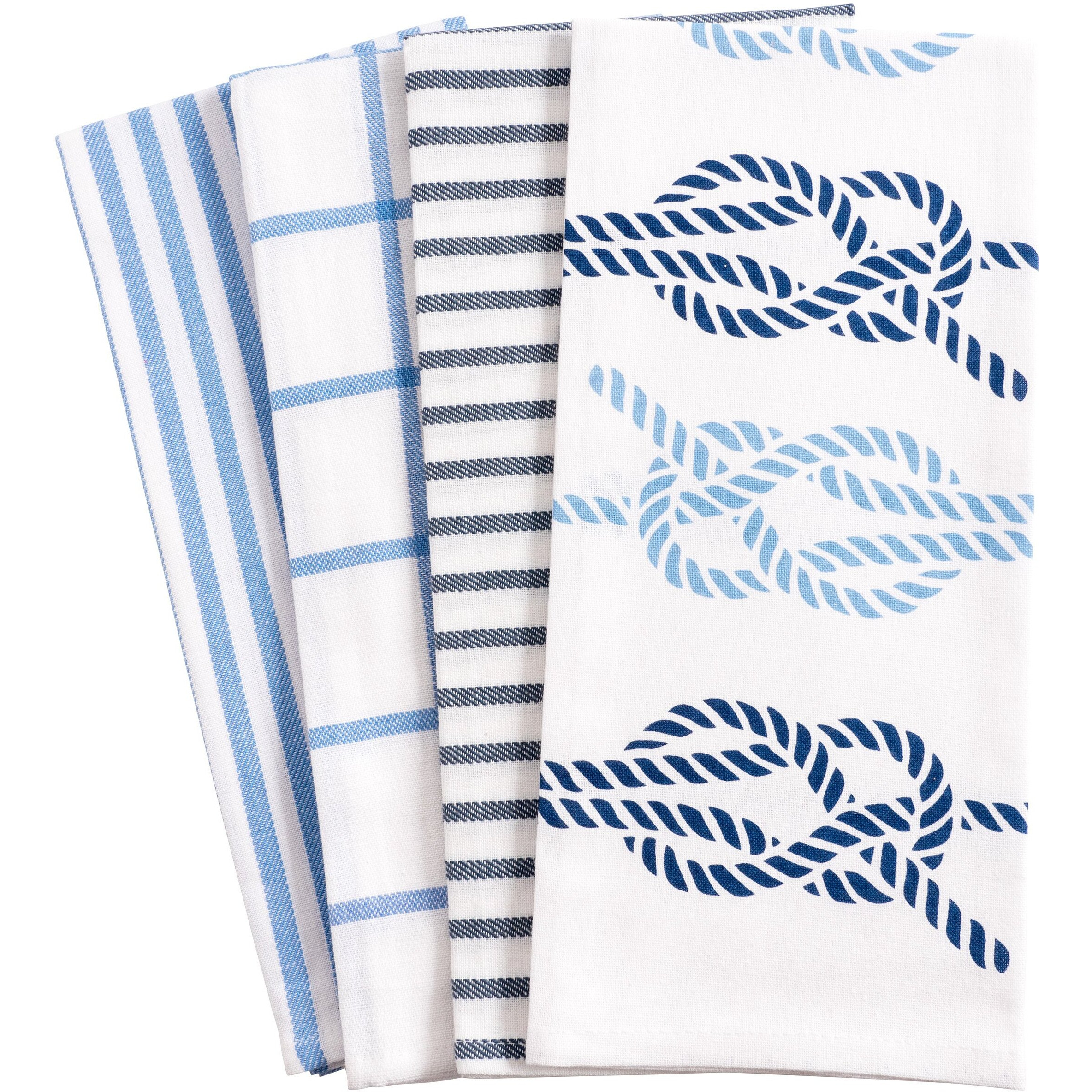 Kaf Home Pantry Nautical Knots Kitchen Dish Towel Set Of 4, 100-Percent Cotton, 18 X 28-Inch