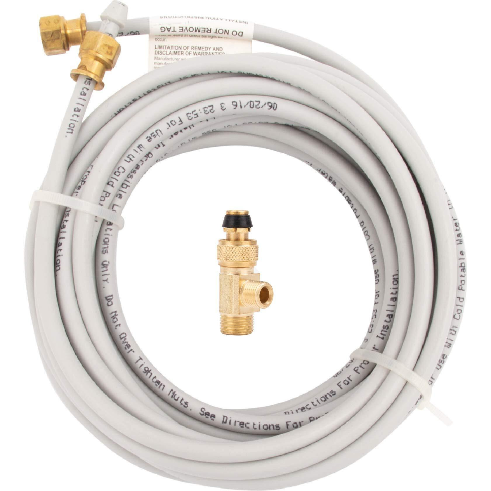 Ice Maker Installation Kit 25 Feet Of Pex Tubing For Appliance Water Lines With Stop Tee, 1/4"" Compression Fittings, For Potable Drinking Water