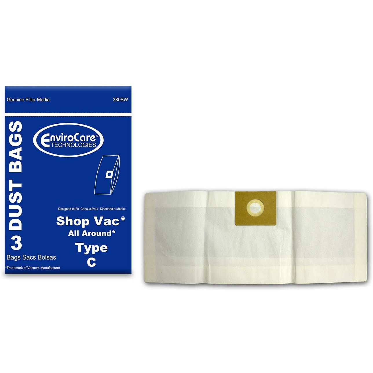 Envirocare Replacement Vacuum Cleaner Dust Bags Made To Fit Shop Vac All Around Type C 3 Gallon. 3 Pack