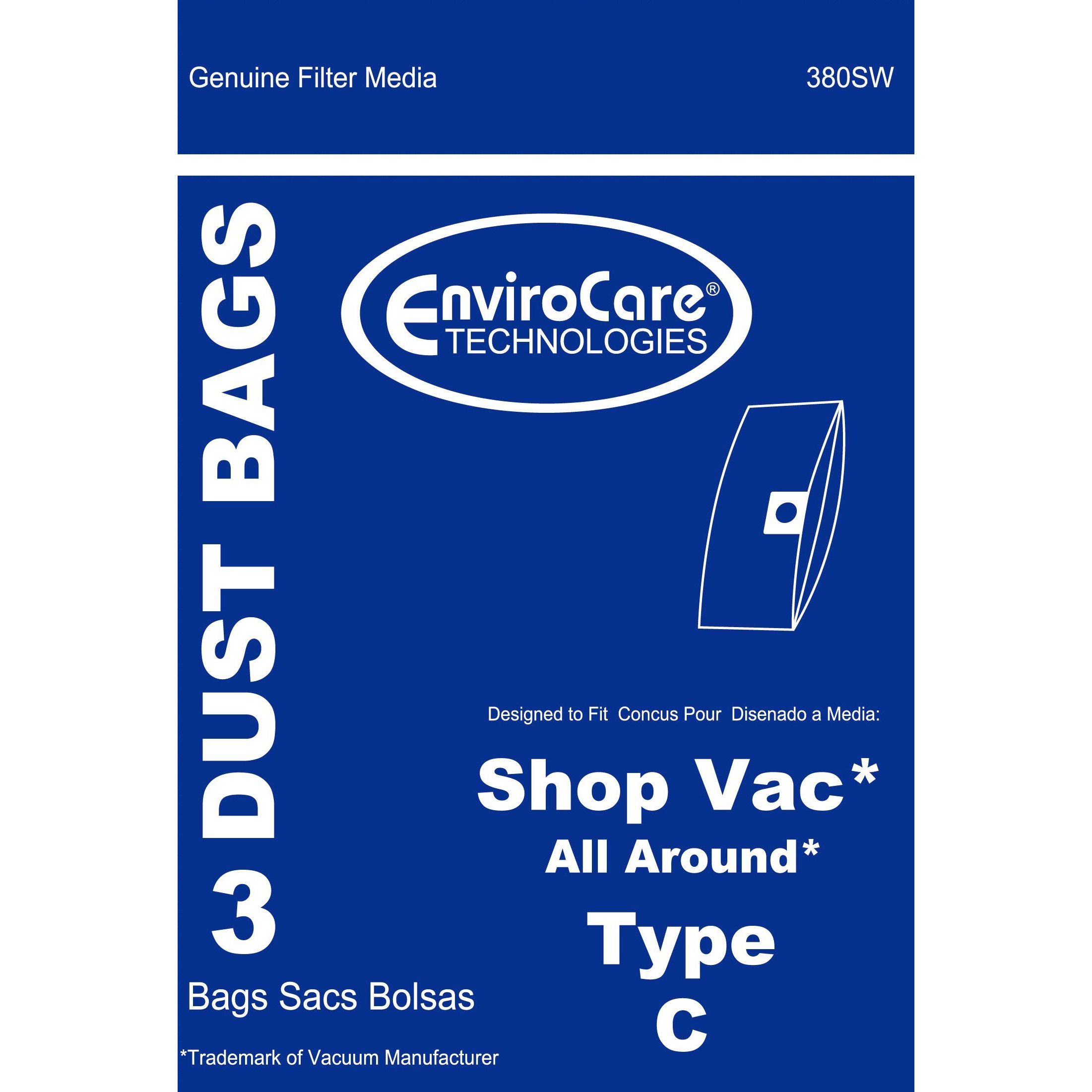 Envirocare Replacement Vacuum Cleaner Dust Bags Made To Fit Shop Vac All Around Type C 3 Gallon. 3 Pack