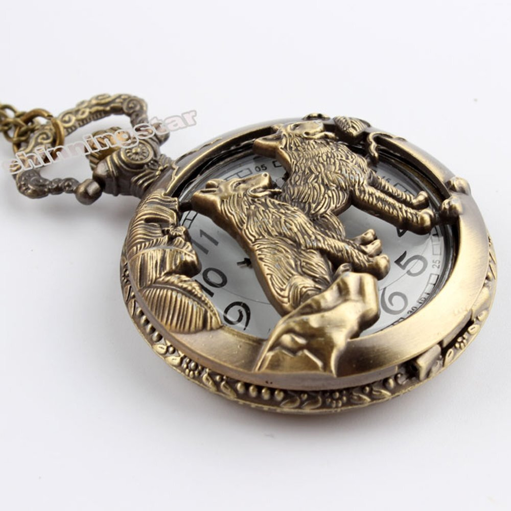 Gorben Pocket Watch Retro Antique Animals Steampunk Pocket Quartz Movement Watches Box Gifts (Wolves)