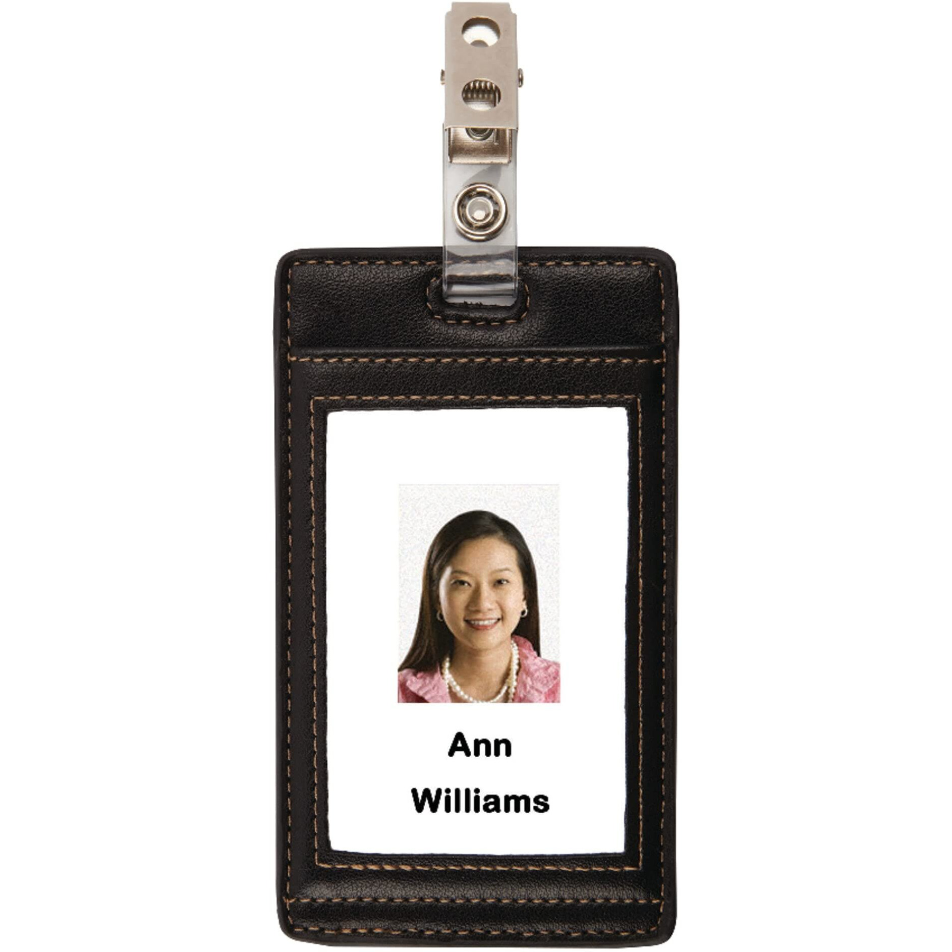 Office Depot Faux Leather Badge Holder, Black