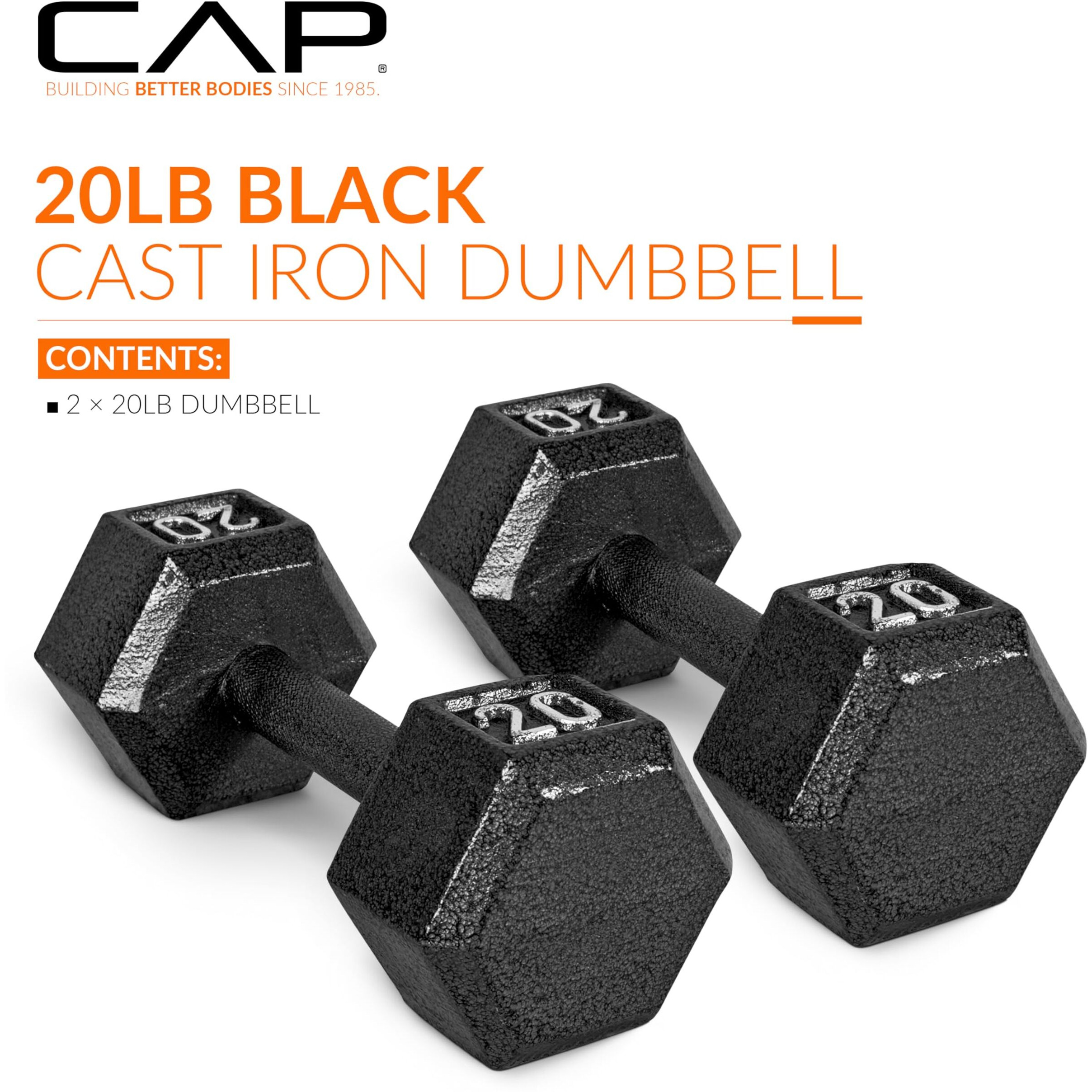 Cap Barbell Cast Iron Hex Dumbbell Weights (Pair), Black, 20 Lb