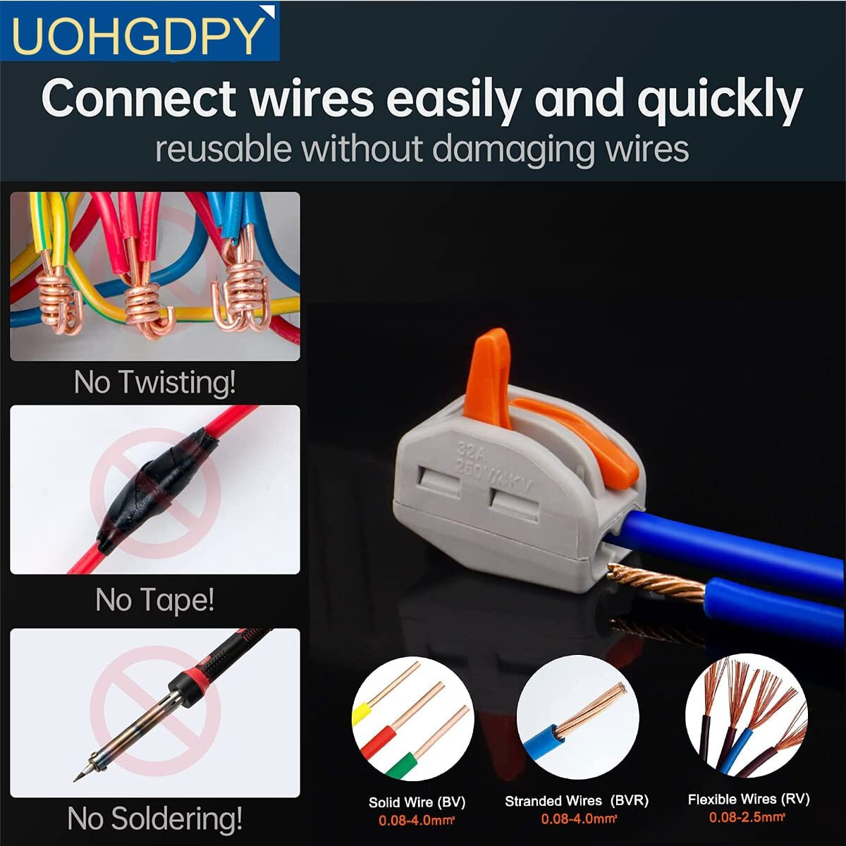 Uohgdpy Lever Wire Connectors,120Pcs Wire Connector Assortment Pack Compact Splicing Connector Kit For Electrical Wires Solid Stranded Flexible Wires, 2 Port, 3 Port, 4 Port,5 Port