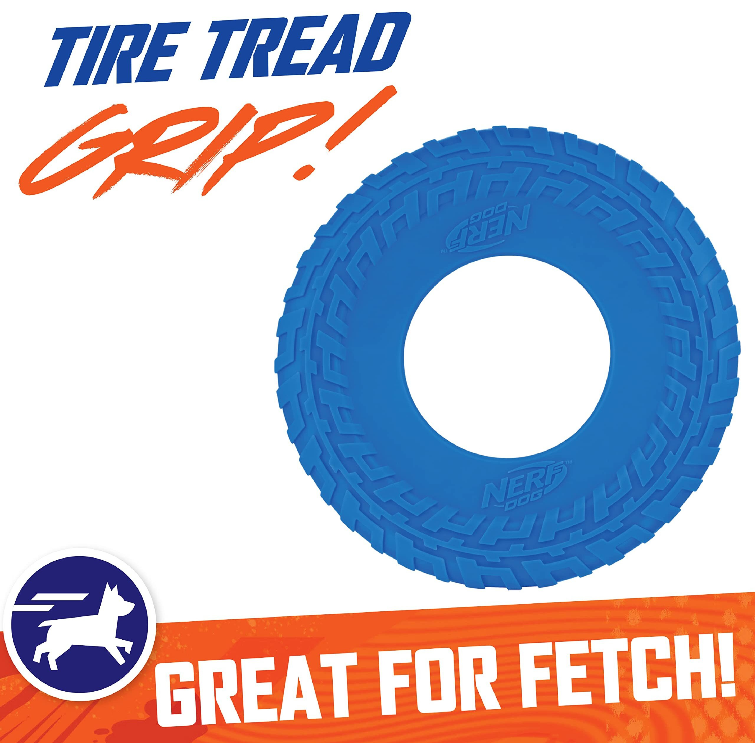 Nerf Dog Rubber Tire Flyer Dog Toy, Flying Disc, Lightweight, Durable, Floats In Water, Great For Beach And Pool, 10 Inch Diameter, For Medium/Large Breeds, Single Unit, Blue, Original