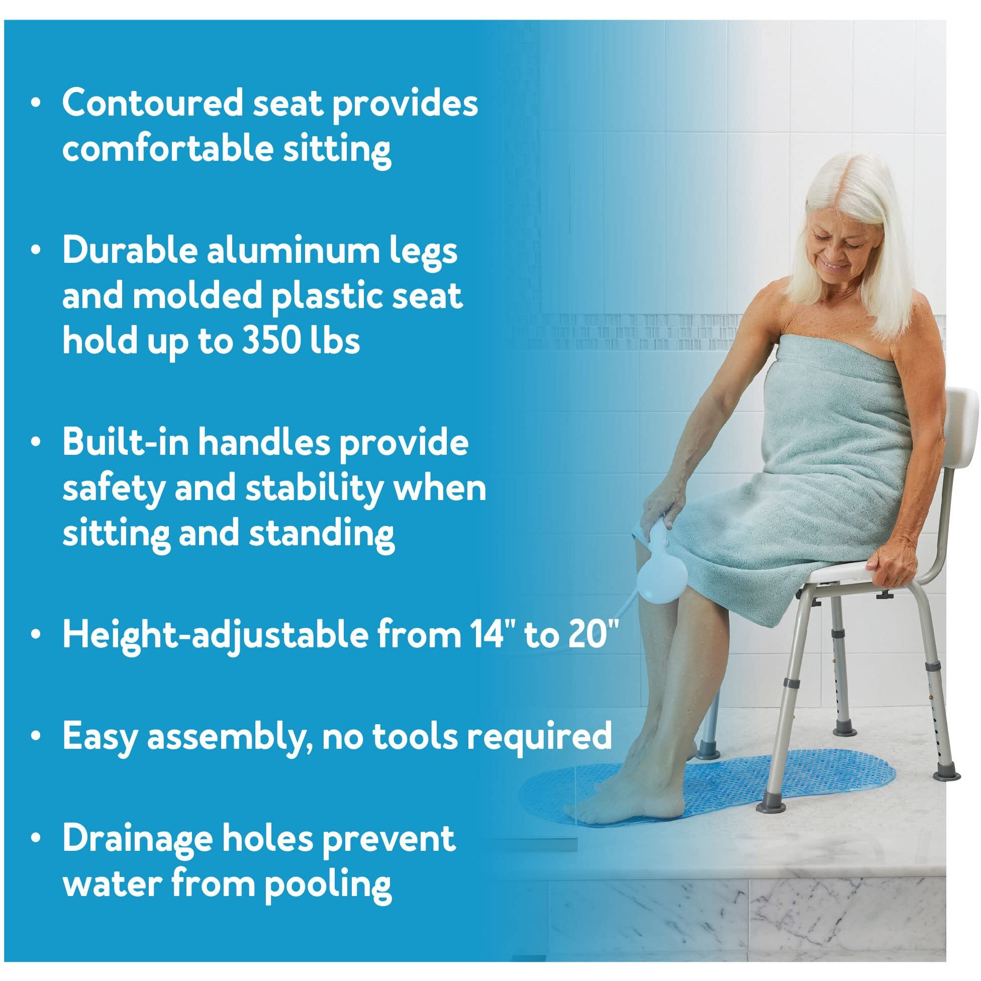 Carex Shower Chair With Back, Bath Chair And Shower Seat For Elderly, Handicap, And Disabled, 350Lbs, Easy Assembly