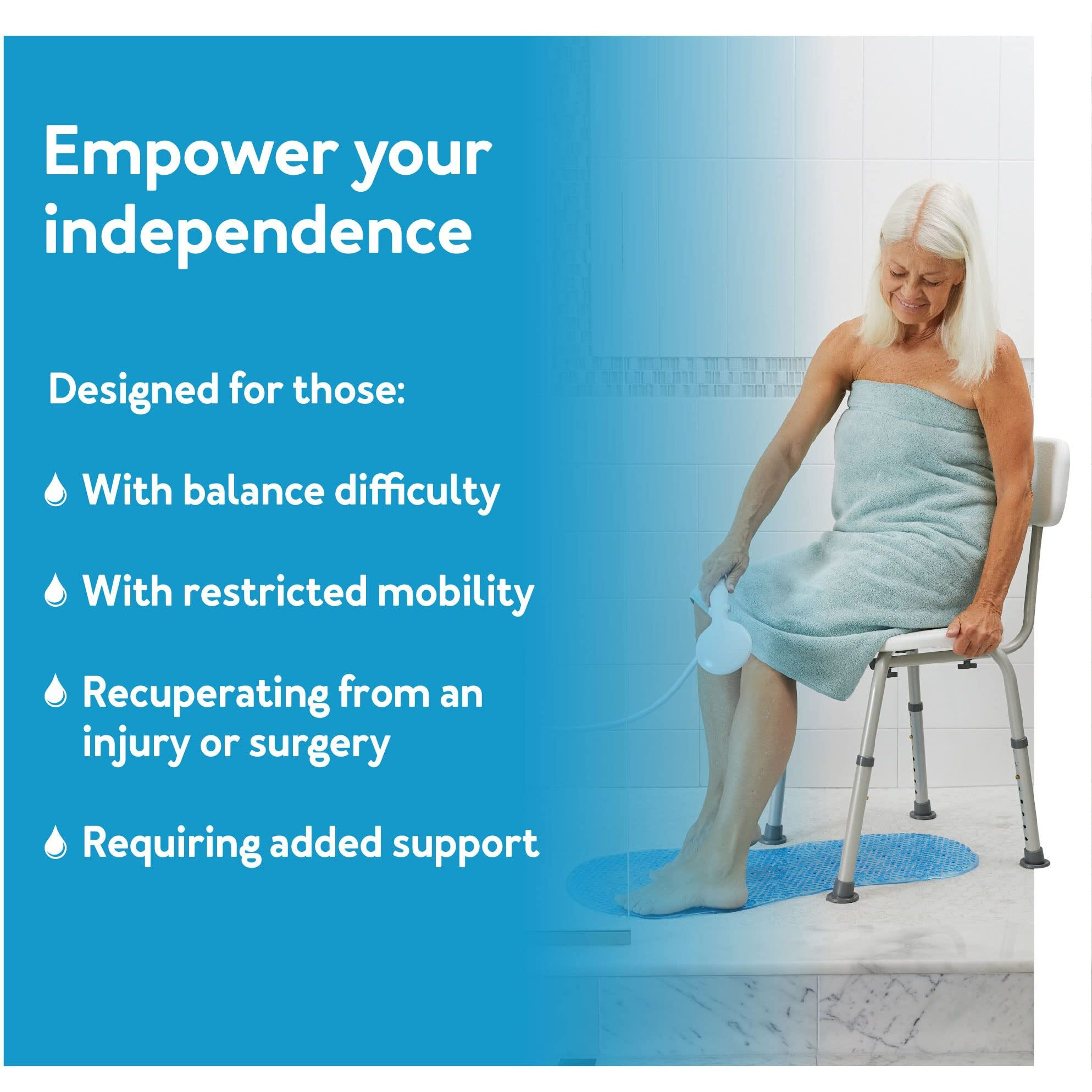 Carex Shower Chair With Back, Bath Chair And Shower Seat For Elderly, Handicap, And Disabled, 350Lbs, Easy Assembly