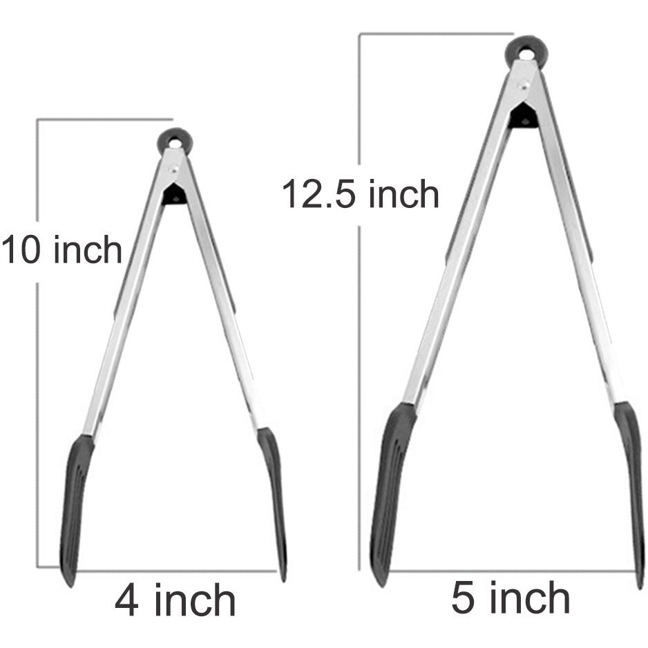 Staruby Cooking Tongs 9 Inches And 12 Inches Stainless Steel Kitchen Silicone Serving Tongs Heat Resistant Meat Turner Spatula Tongs With Locking Handle Joint