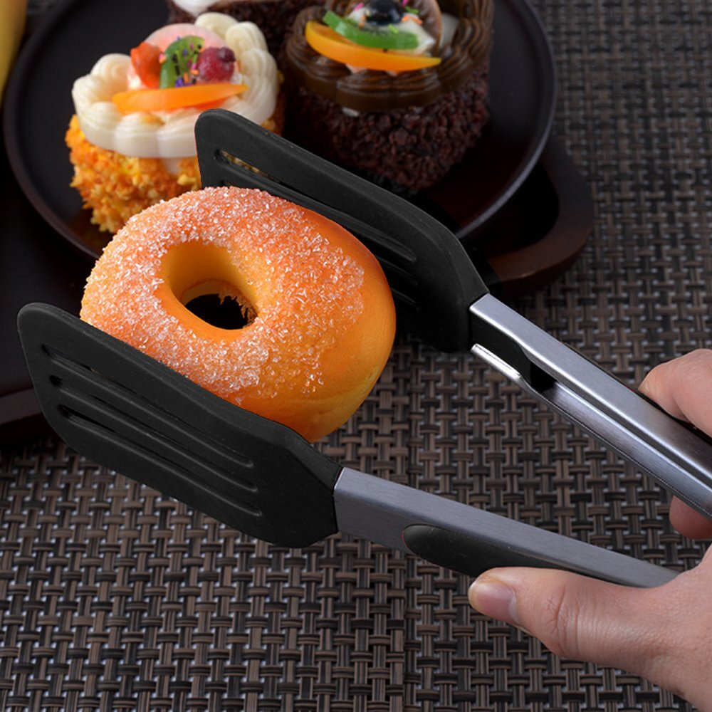 Staruby Cooking Tongs 9 Inches And 12 Inches Stainless Steel Kitchen Silicone Serving Tongs Heat Resistant Meat Turner Spatula Tongs With Locking Handle Joint