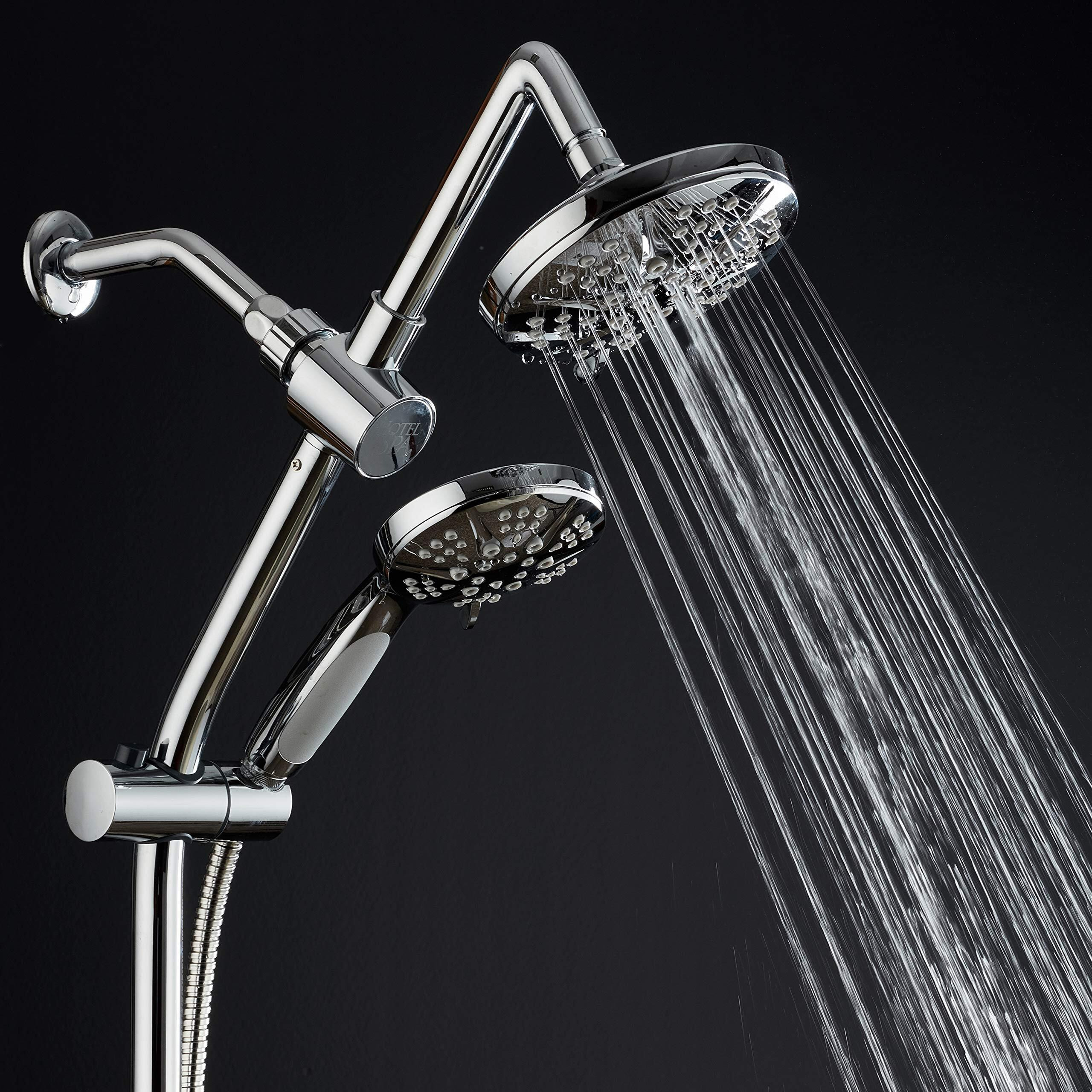Spa Station 34"" Adjustable Drill-Free Slide Bar With 48-Setting Showerhead Combo & Height Extension Arm / 3-Way Rain & Handheld Shower Head/Low Reach Diverter/Stainless Steel Hose/Chrome