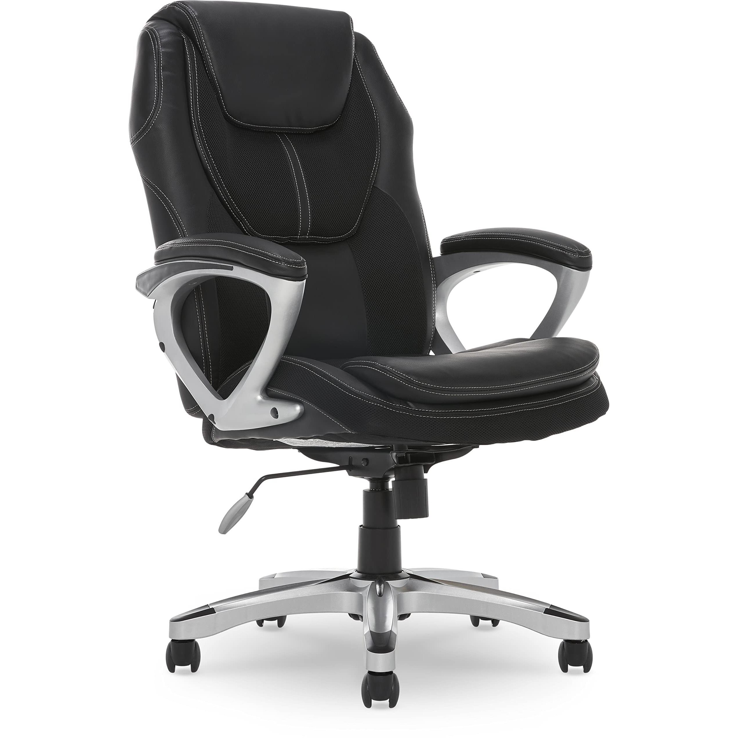 Serta Amplify Executive Office Padded Arms, Adjustable Ergonomic Gaming Desk Chair With Lumbar Support, Faux Leather And Mesh, Black