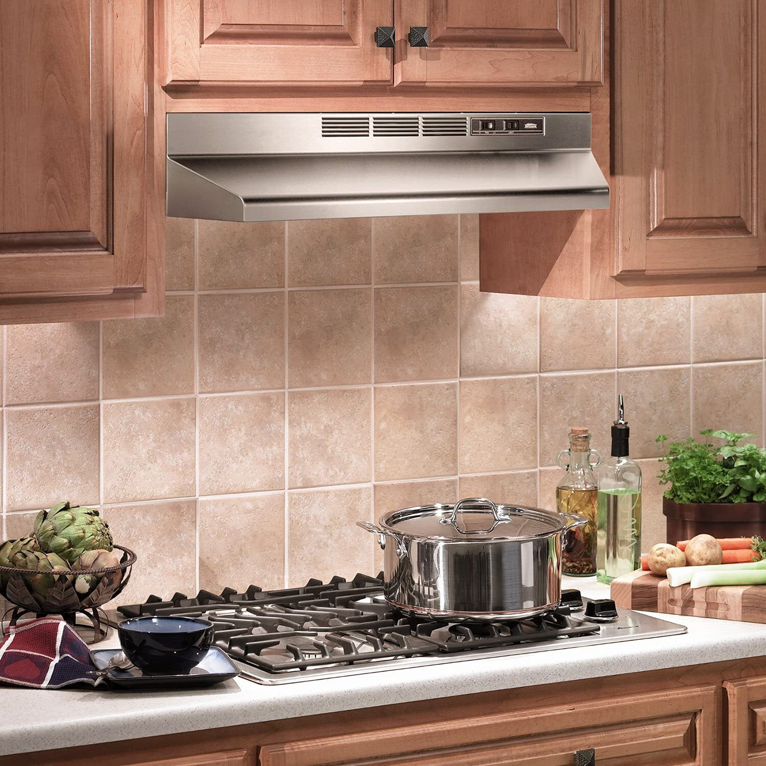 Broan-Nutone 413004 Non-Ducted Ductless Range Hood With Lights Exhaust Fan For Under Cabinet, 30-Inch, Stainless Steel