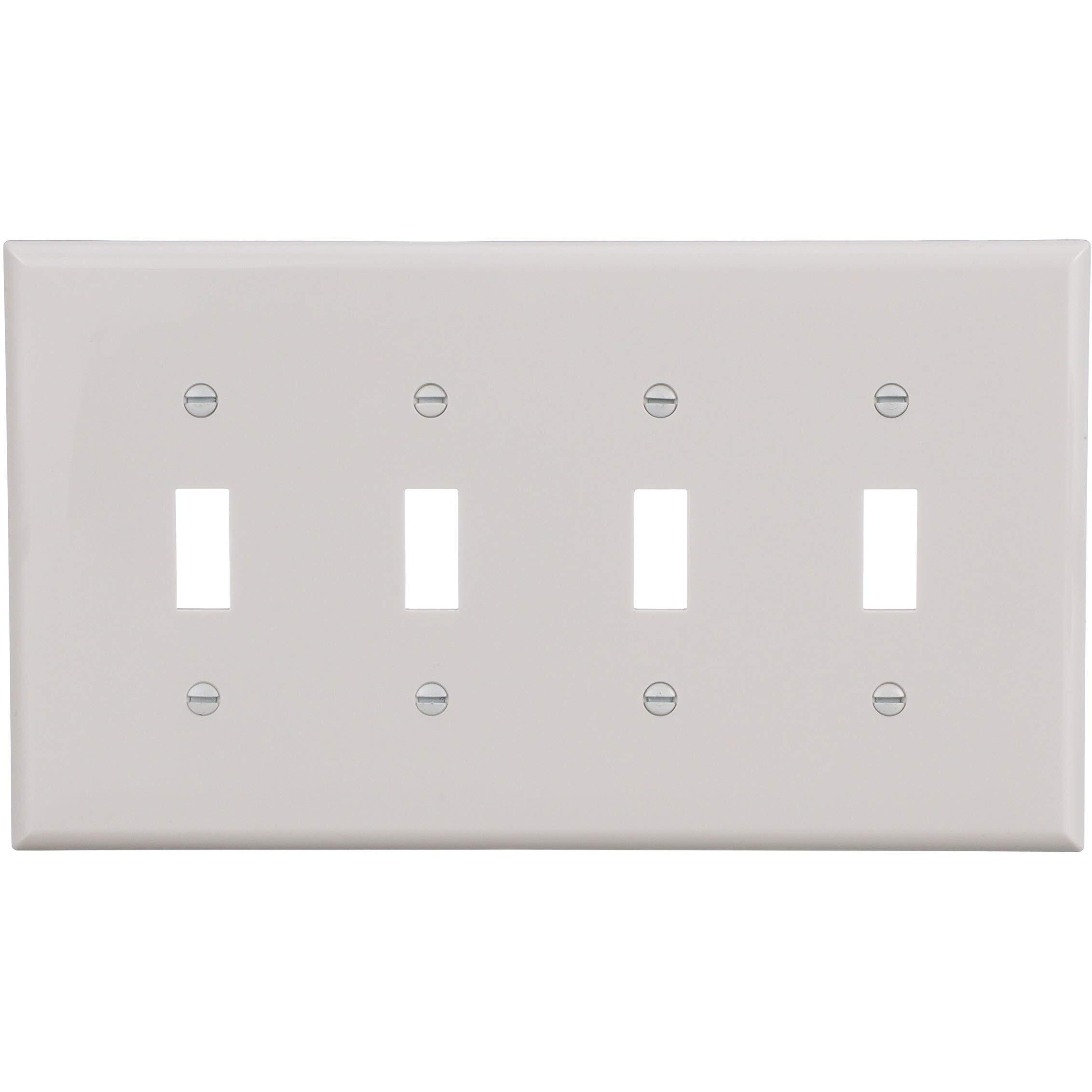 Eaton Pjs4W Polycarbonate 4-Gang Screwless Toggle Switch Mid Size Wall Plate, White