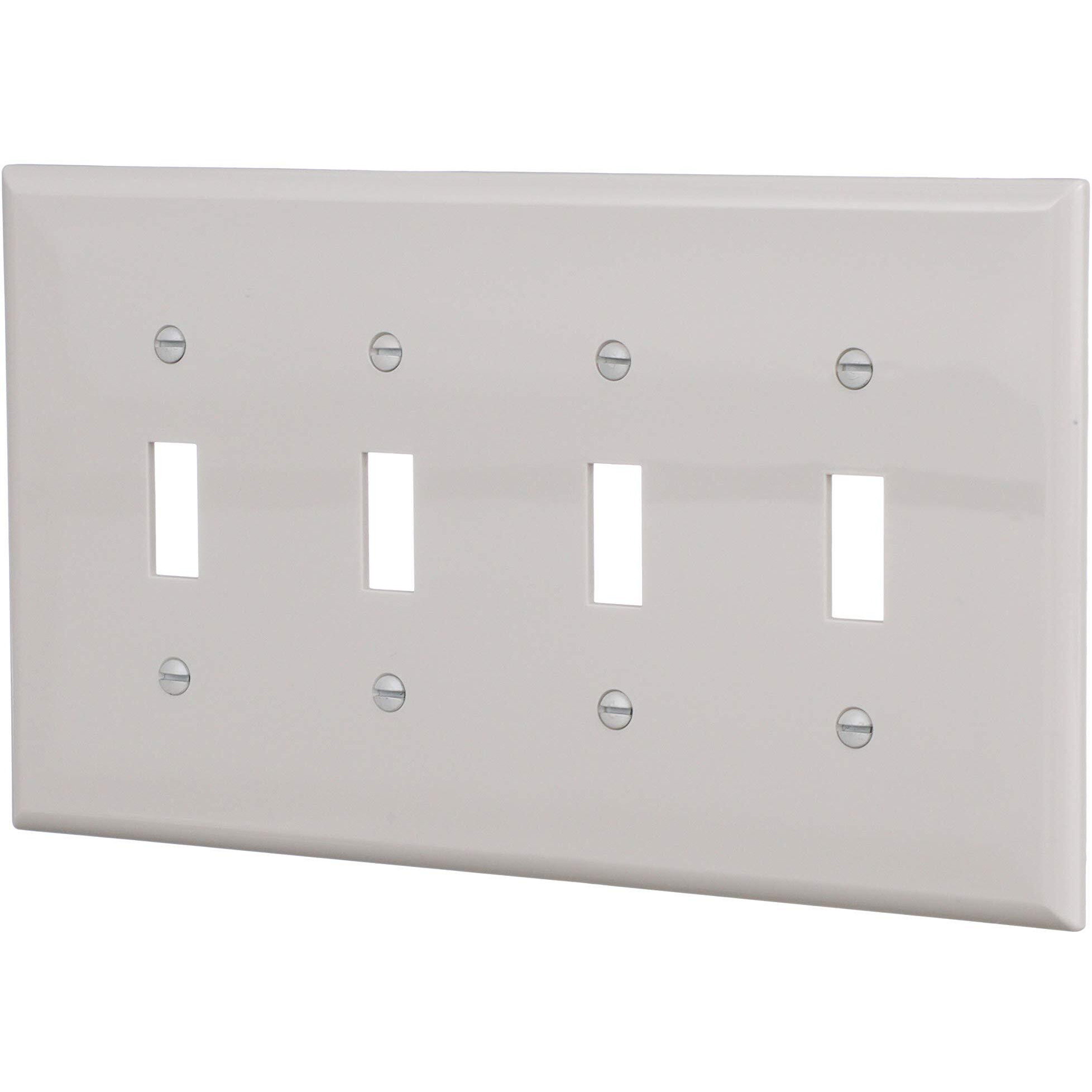 Eaton Pjs4W Polycarbonate 4-Gang Screwless Toggle Switch Mid Size Wall Plate, White