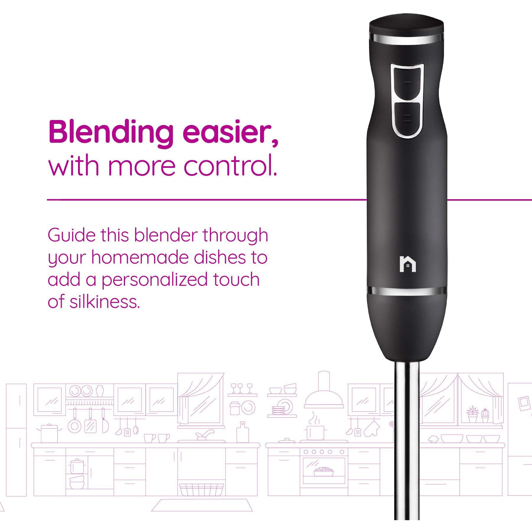 New House Kitchen Immersion Hand Blender 2 Speed Stick Mixer With Stainless Steel Shaft & Blade, 300 Watts Easily Food, Mixes Sauces, Purees Soups, Smoothies, And Dips, Black