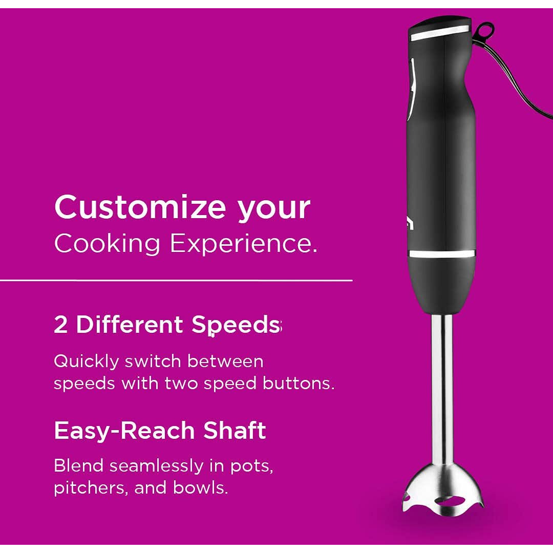 New House Kitchen Immersion Hand Blender 2 Speed Stick Mixer With Stainless Steel Shaft & Blade, 300 Watts Easily Food, Mixes Sauces, Purees Soups, Smoothies, And Dips, Black