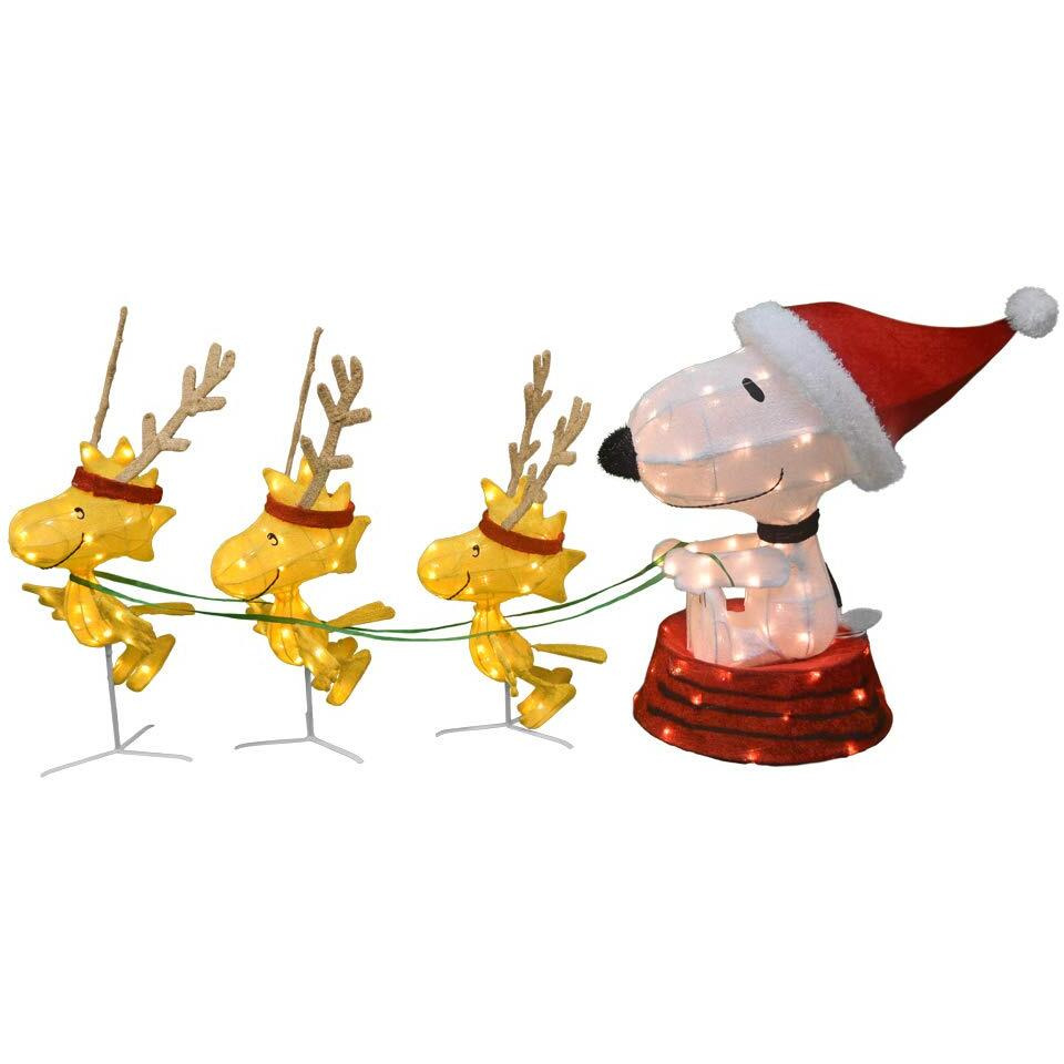 Productworks 60-Inch Peanuts 4-Piece 3D Led Pre-Lit Snoopy In Dog Bowl Sled With Woodstock Reindeer Christmas D  Cor, 180 Lights