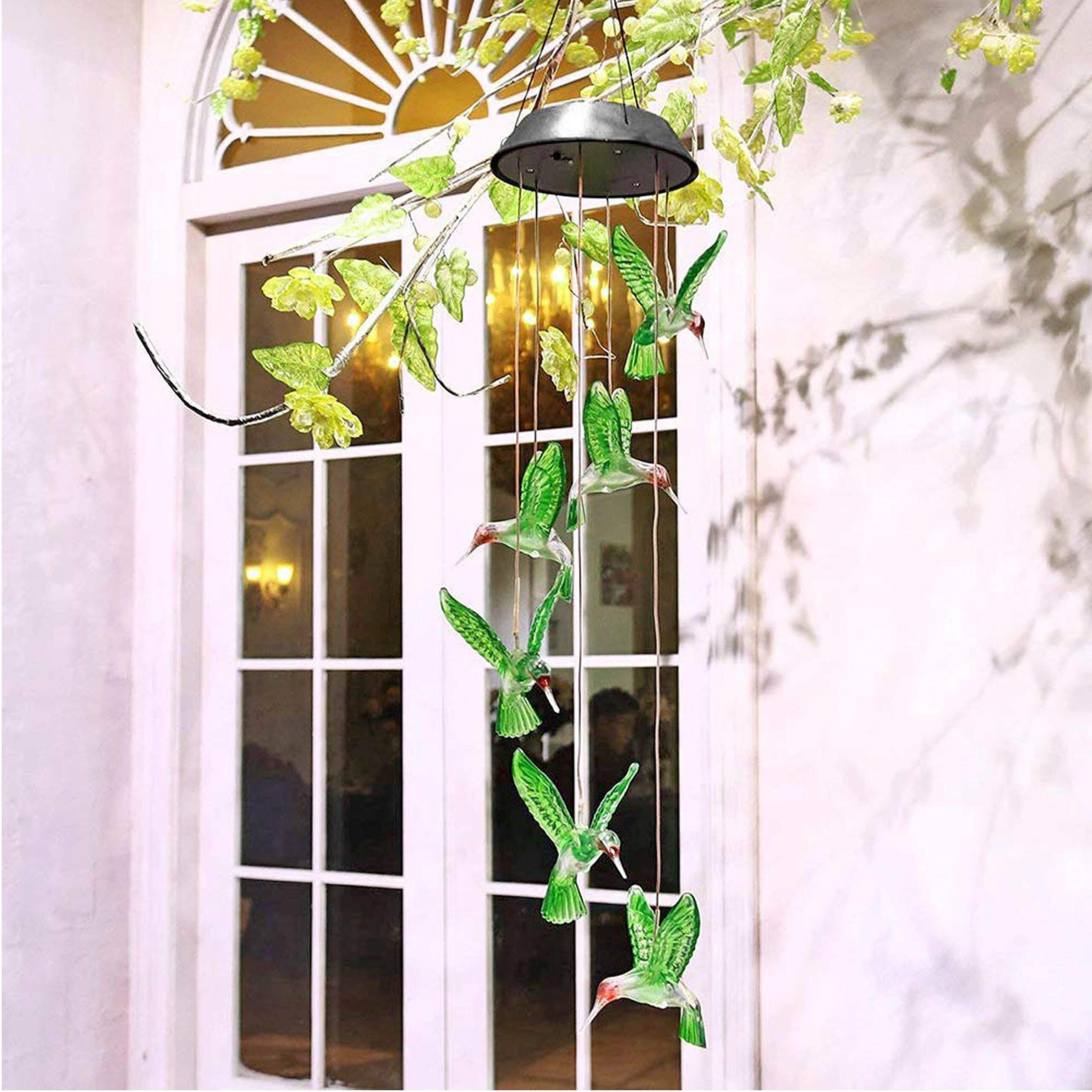 Ninite Solar Wind Chimes, Outdoor Waterproof Color Changing Decorative Mobile With 6 Hanging Hummingbird Lights For Home, Patio, Lawn, Garden, Yard - Great Gifts For Mom's Birthday