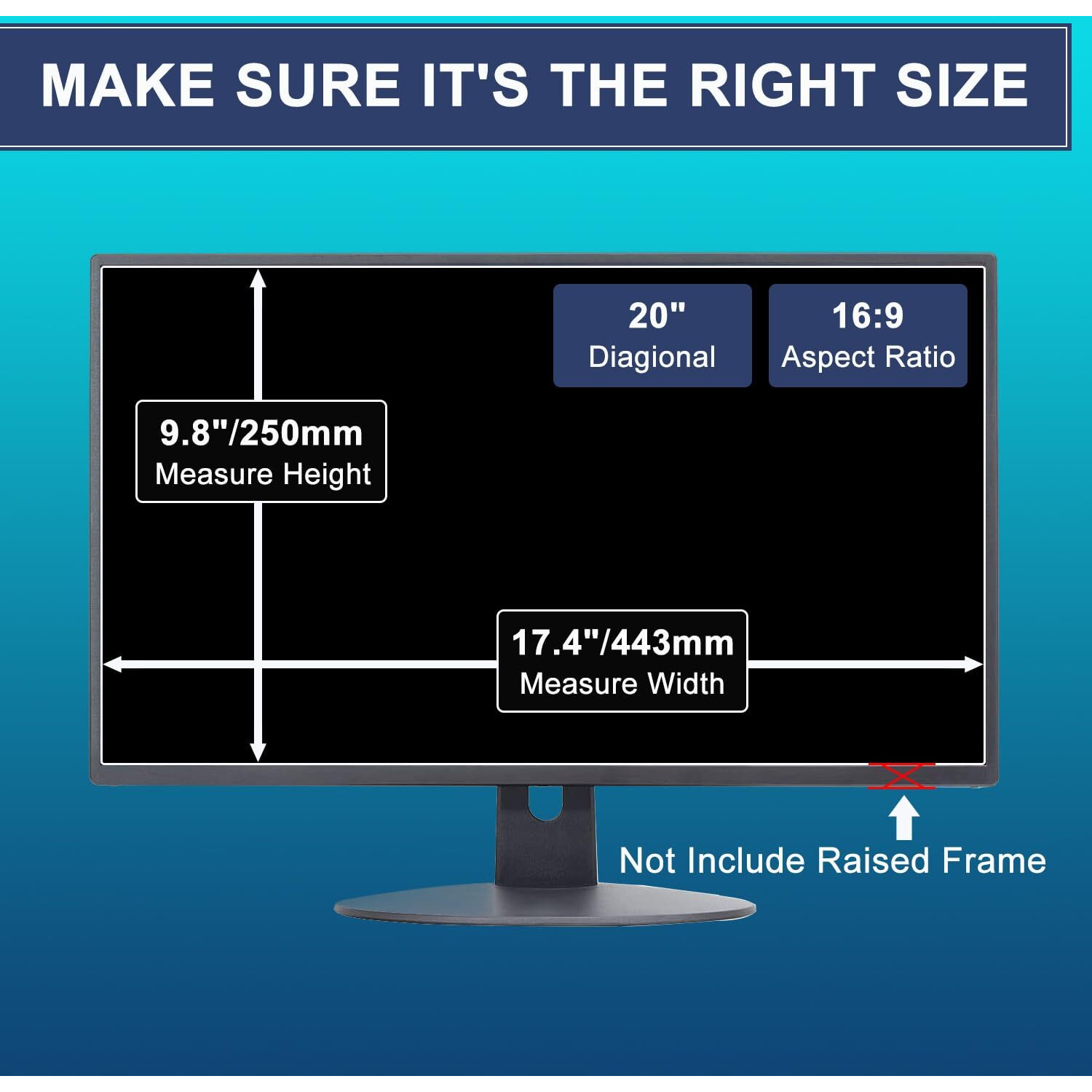 20"" Anti Blue Light Anti Glare Screen Protector For Dell/Hp/Acer/Viewsonic/Asus/Aoc/Samsung/Sceptre/Lg Diagonal 20"" 169 Standard/Curved Monitor &Touchscreen, Protection Eyes (17.5"" X 9.8"" /W X H)