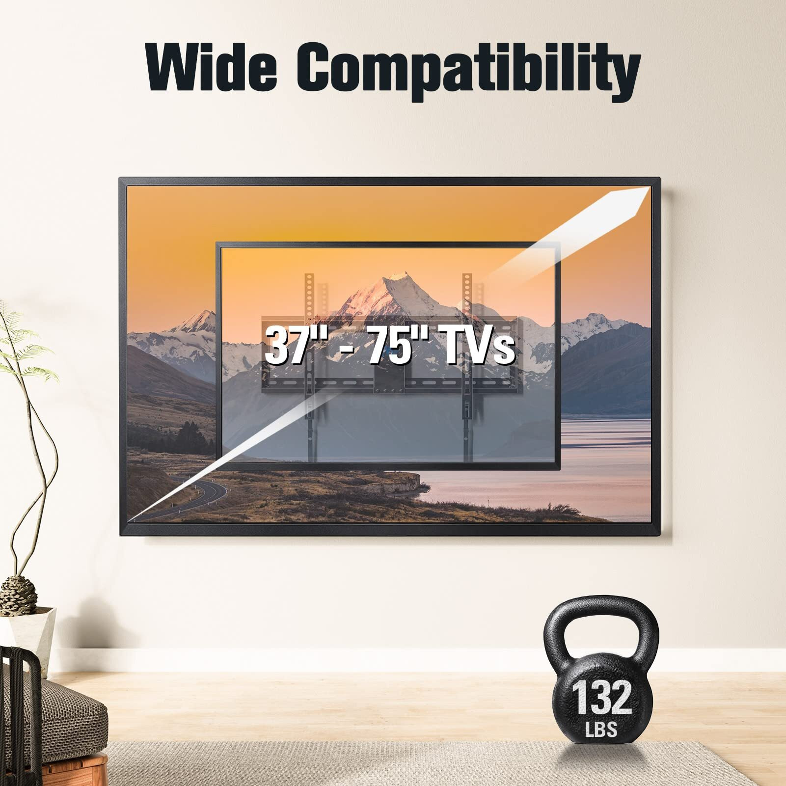 Mounting Dream Ul Listed Tv Mount For Most 37-75 Inch Tv, Universal Tilt Tv Wall Mount Fit 16"", 18"", 24"" Stud With Loading Capacity 132Lbs, Max Vesa 600 X 400Mm, Low Profile Flat Wall Mount Bracket