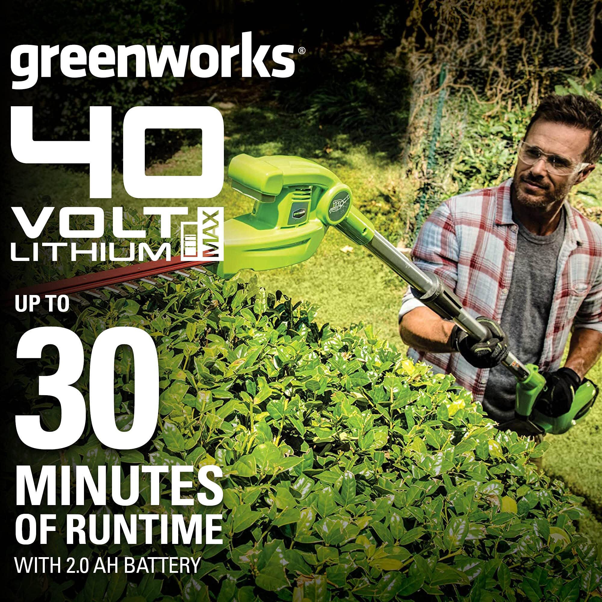 Greenworks 40V 20"" Cordless Pole Hedge Trimmer, 2.0Ah Battery And Charger Included