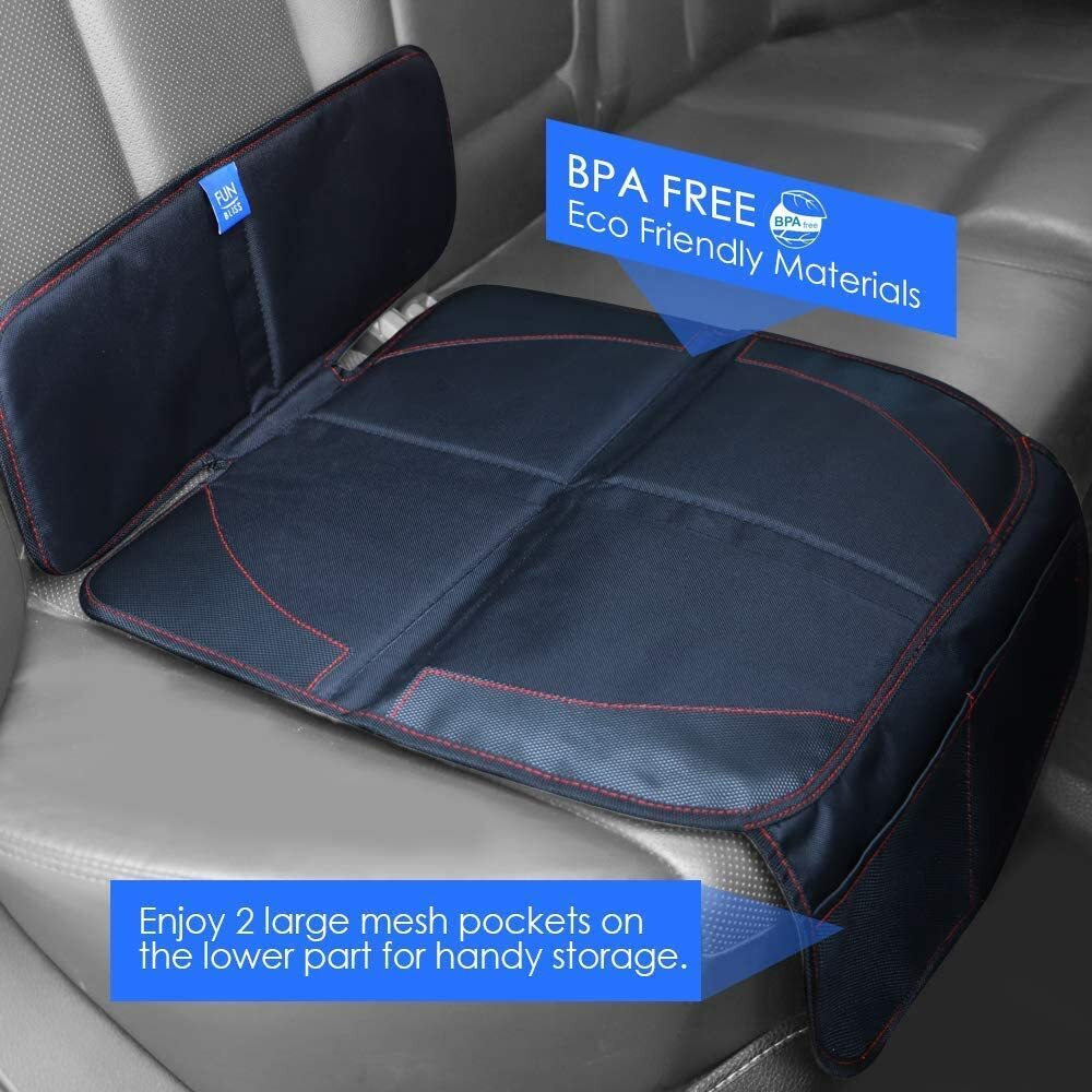 Funbliss Car Seat Protector For Child Car Seat - Auto Seat Cover Mat For Under Carseat With Thickest Padding To Protect Leather & Fabric Upholstery,Pvc Leather Reinforced Corners