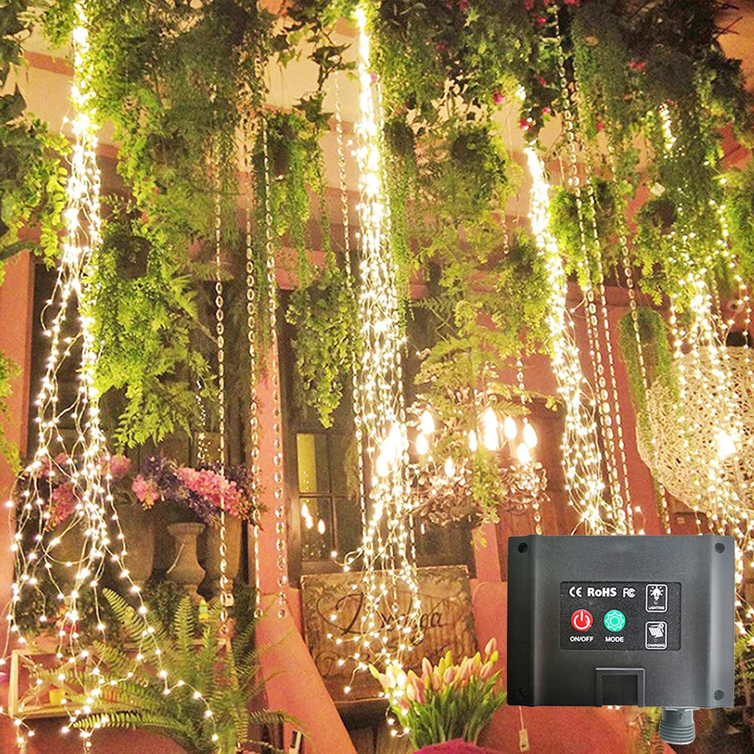 220 Led Solar Firefly Bunch Lights, 8 Flashing Modes, Fairy Copper Wire Waterproof String Lights, Decorative Vine Solar Watering Can Lights, Outdoor Garden Tent Christmas Decor (Warm White)
