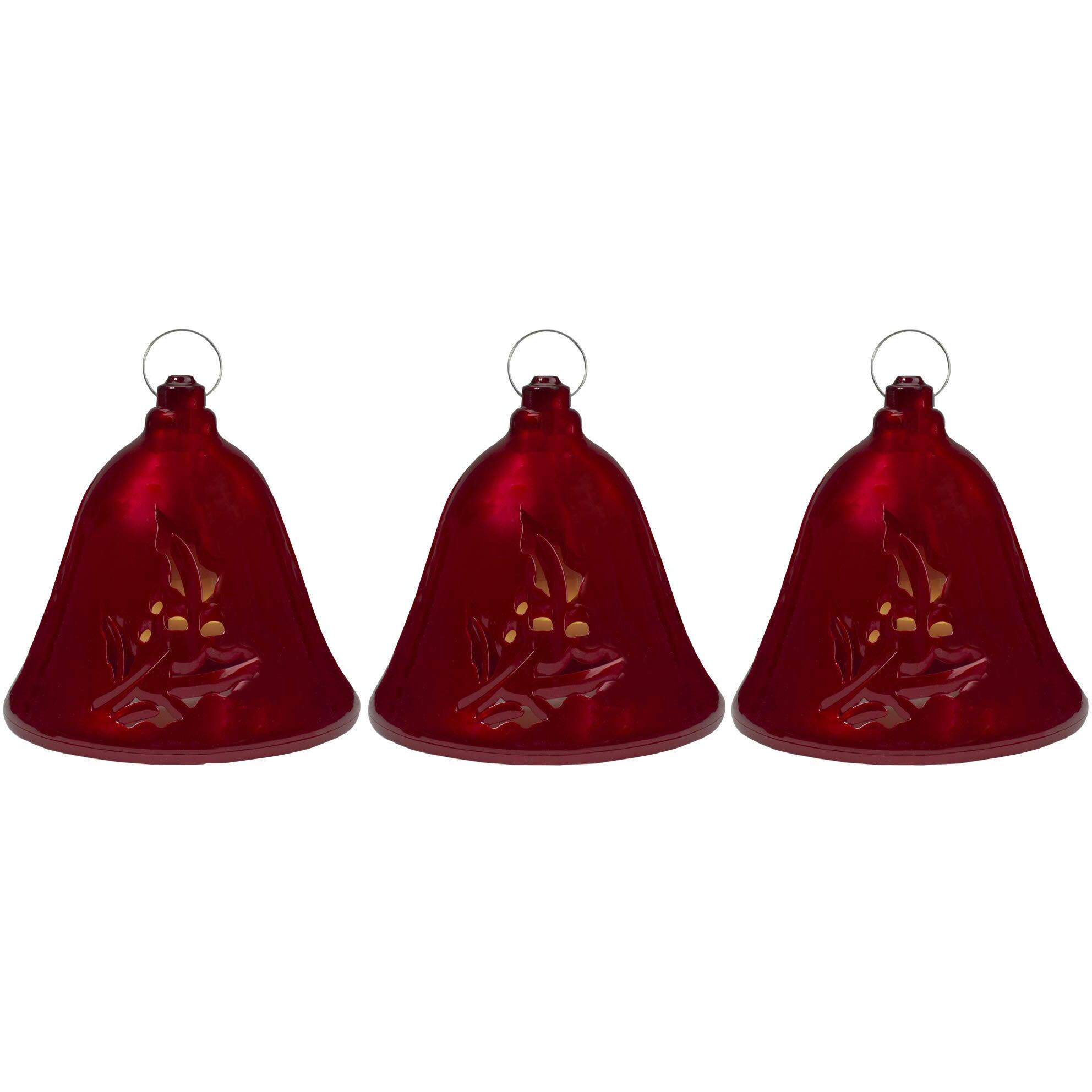 Northlight Musical Lighted Red Bells Christmas Decorations - 6.5"" - Red - Set Of 3