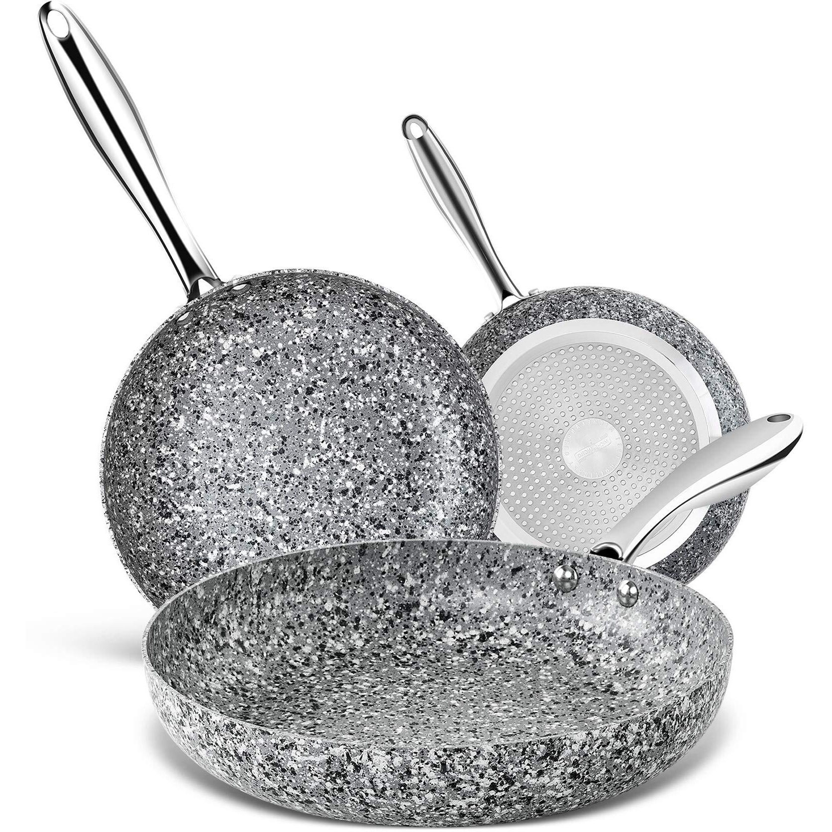 Michelangelo Frying Pans Set With 100% Apeo & Pfoa-Free Stone Non Stick Coating, Granite Skillet Set, Nonstick Skillets 3 Pcs,8/9.5/11 Inch