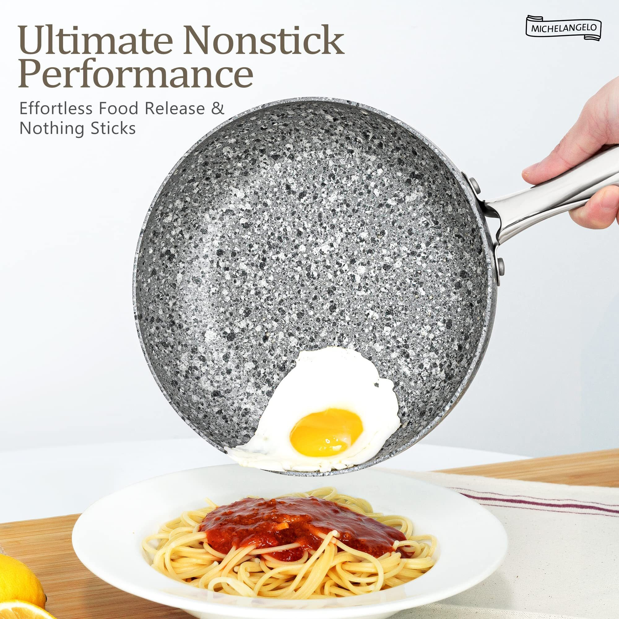 Michelangelo Frying Pans Set With 100% Apeo & Pfoa-Free Stone Non Stick Coating, Granite Skillet Set, Nonstick Skillets 3 Pcs,8/9.5/11 Inch