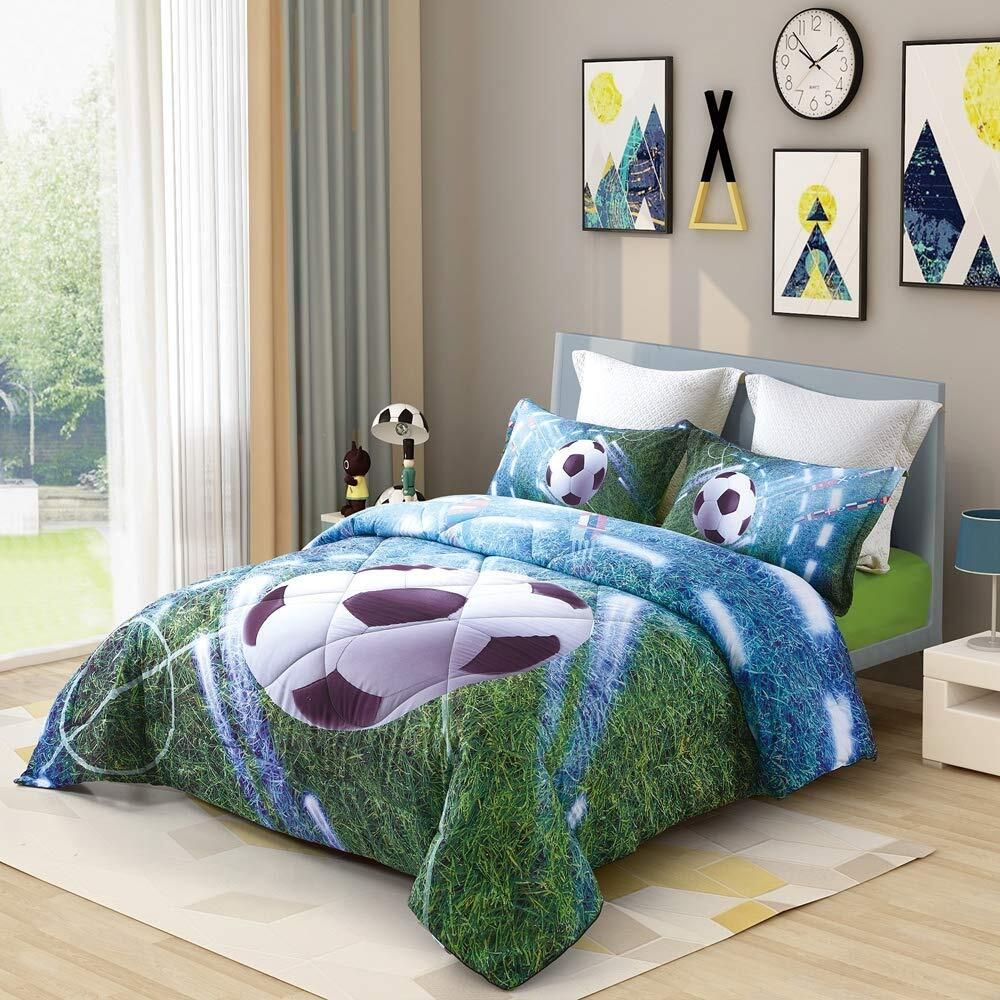 Wowelife Soccer Bedding Set Green Queen 5 Pieces Soccer Comforter Set For Boys And Girls Queen Size Kids Bed In A Bag With Comforter, Sheets And 2 Pillowcases