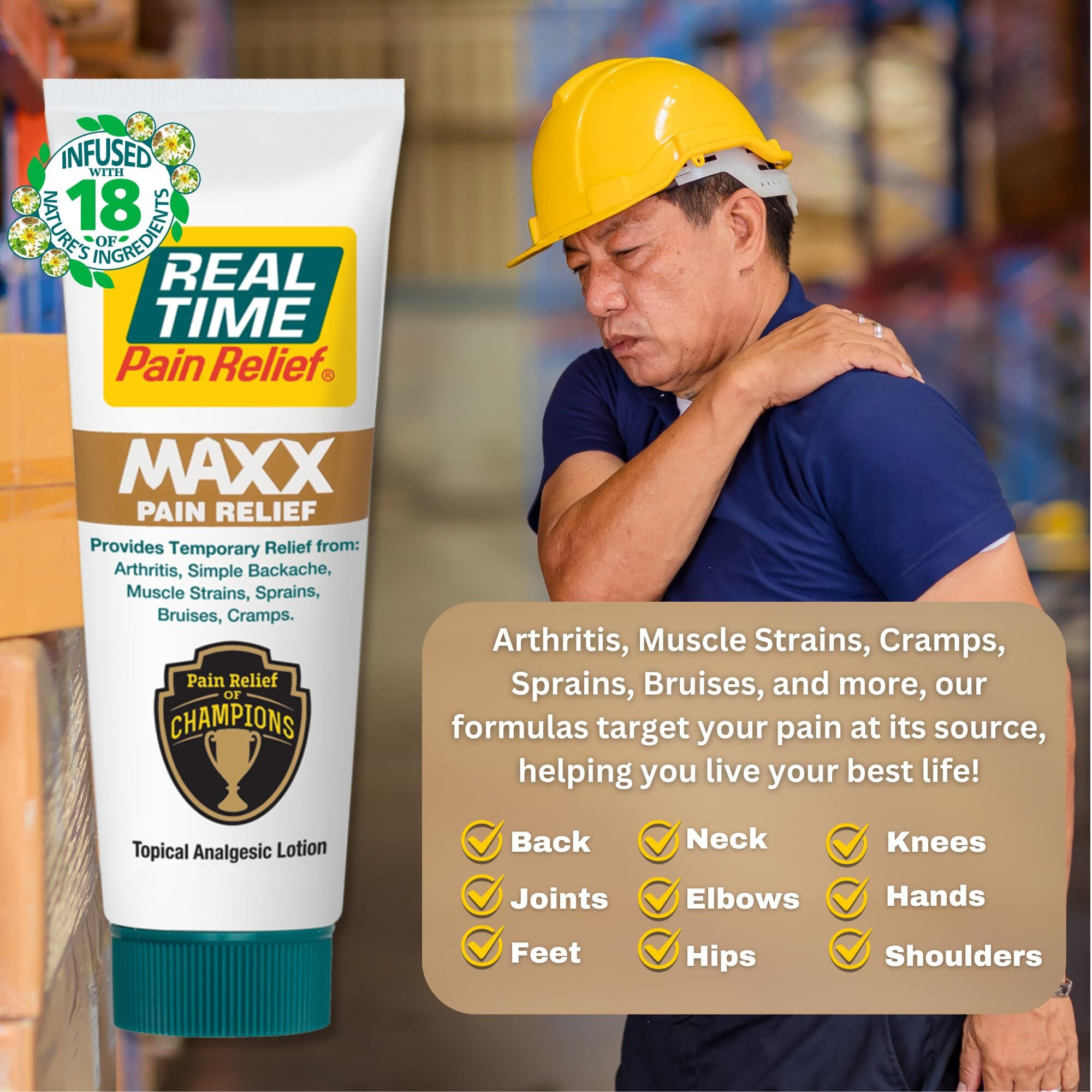 Real Time Pain Relief Maxx - 4Oz Tube | Intensive Formula With 18 Natural Ingredients | Fast-Acting Relief For Muscle Pain, Arthritis, Backaches, And More | Includes Menthol, Arnica, Peppermint Oil