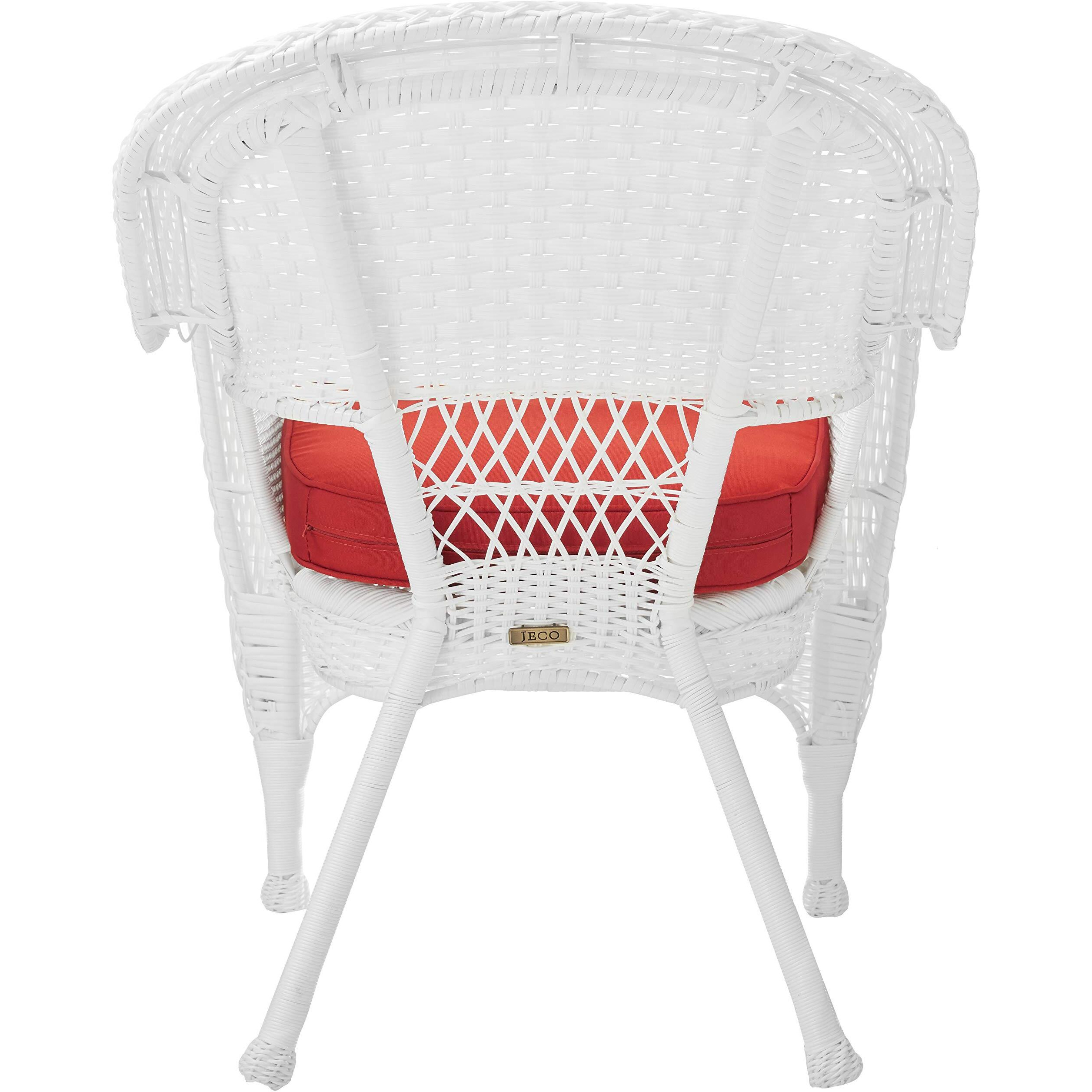 Jeco Wicker Chair With Red Cushion, Set Of 2, White/W00206-