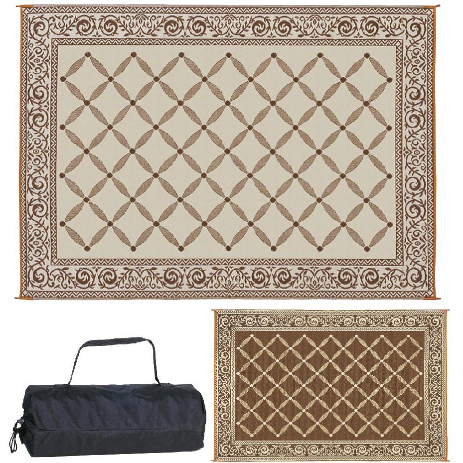 Stylish Camping 119127 9-Feet By 12-Feet Reversible Mat, Plastic Straw Rug, Large Floor Mat For Outdoors, Rv, Patio, Backyard, Picnic, Beach, Camping (Brown/Beige)